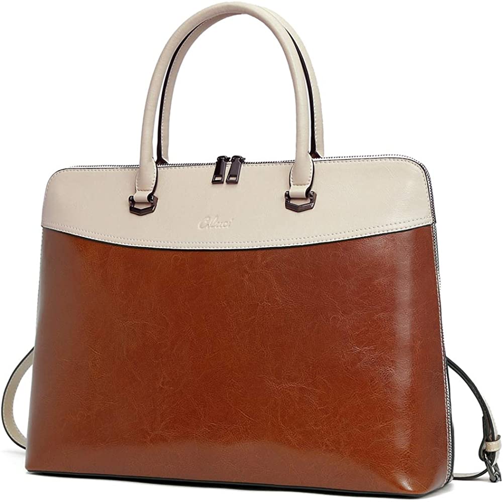 Leather Briefcase for Women 15.6 Inch Laptop Business Vintage Slim Ladies Shoulder Bag