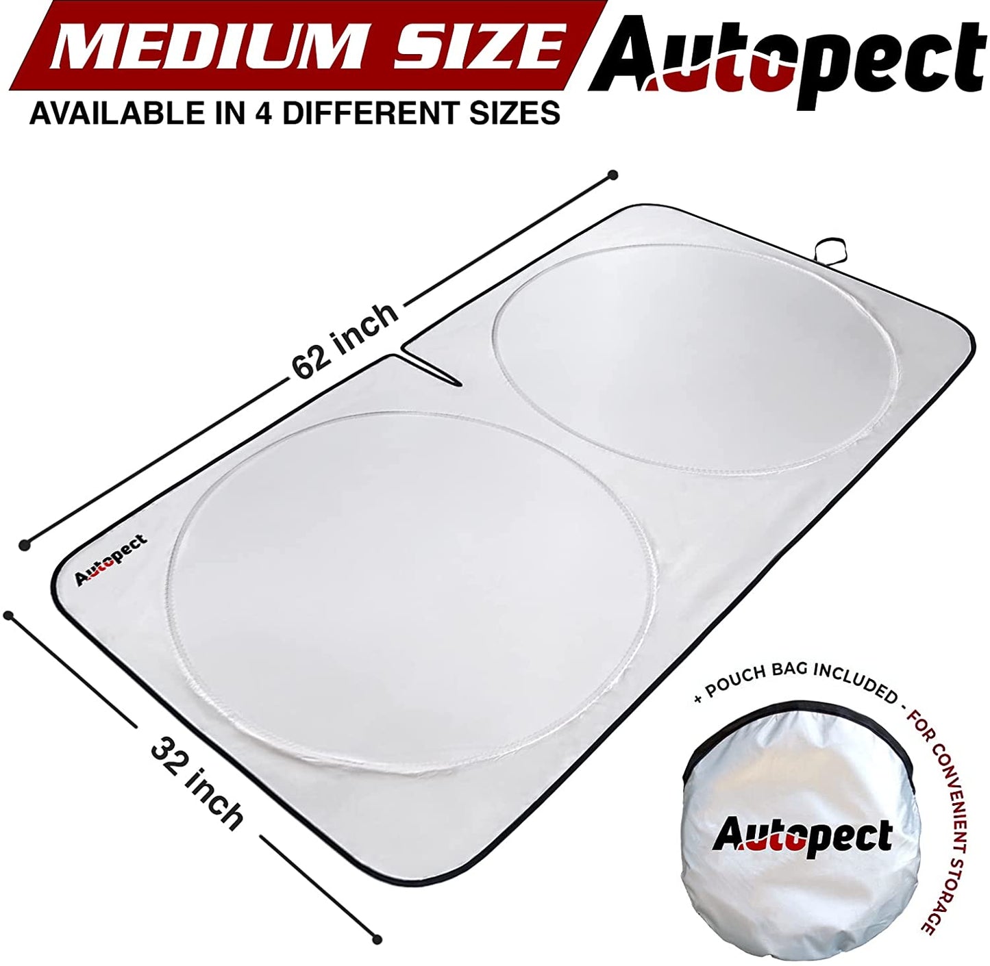 Car Windshield Sun Shade, Foldable Sun Blocker for Car, Truck, SUV Automotive Interior Sun Protection, Reflective Car Shade for Front Windshield with Mirror Cut-Out Keeps Car Cool (Medium)