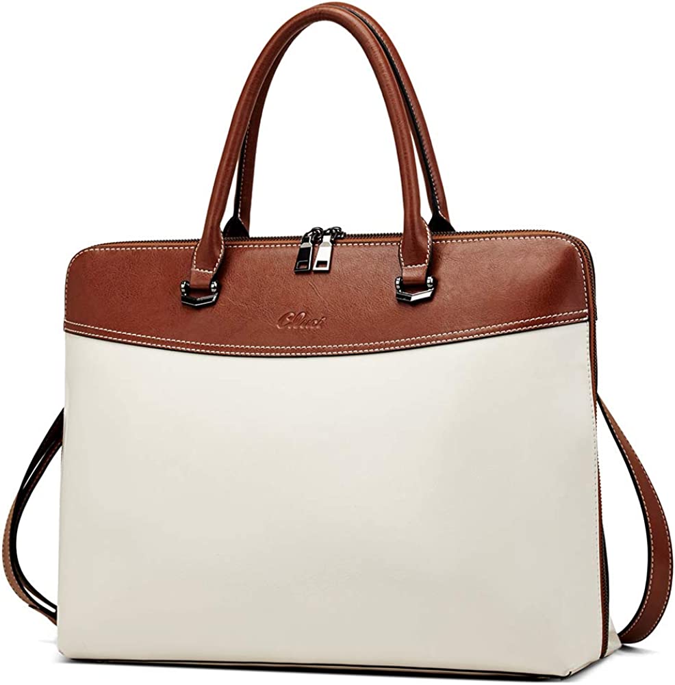 Leather Briefcase for Women 15.6 Inch Laptop Business Vintage Slim Ladies Shoulder Bag