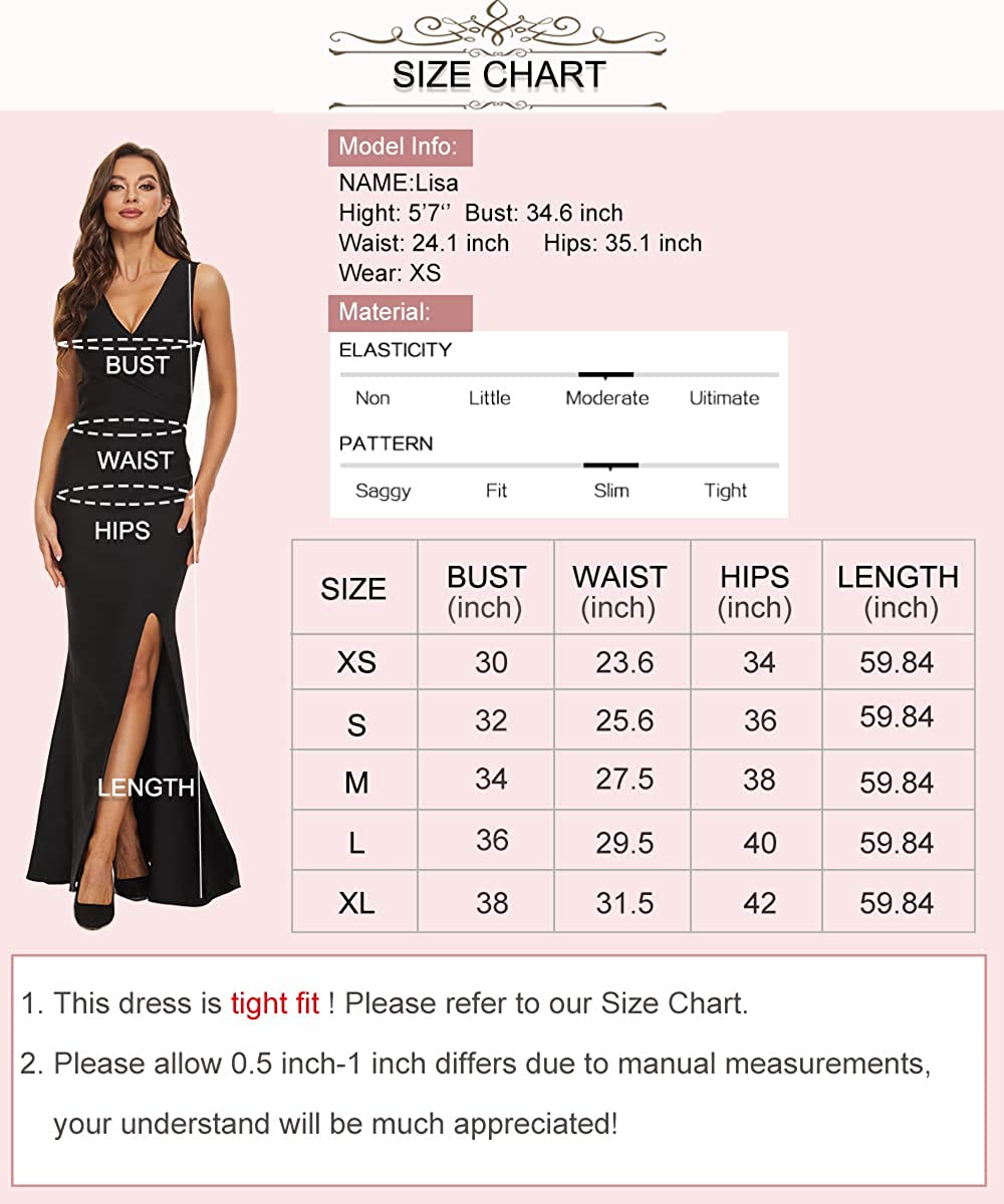 Women's Sleeveless V Neck Split Bandage Long Wedding Guest Evening Party Formal Dress