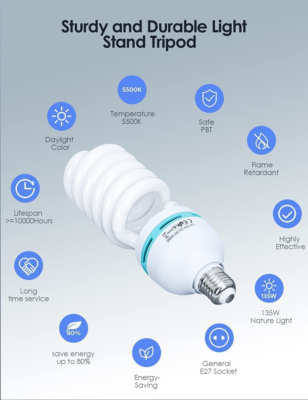 135W Light Bulb 5500K CFL Daylight Spiral Softbox Lighting Kit Bulb in E27 Socket for Photography Photo CFL-1