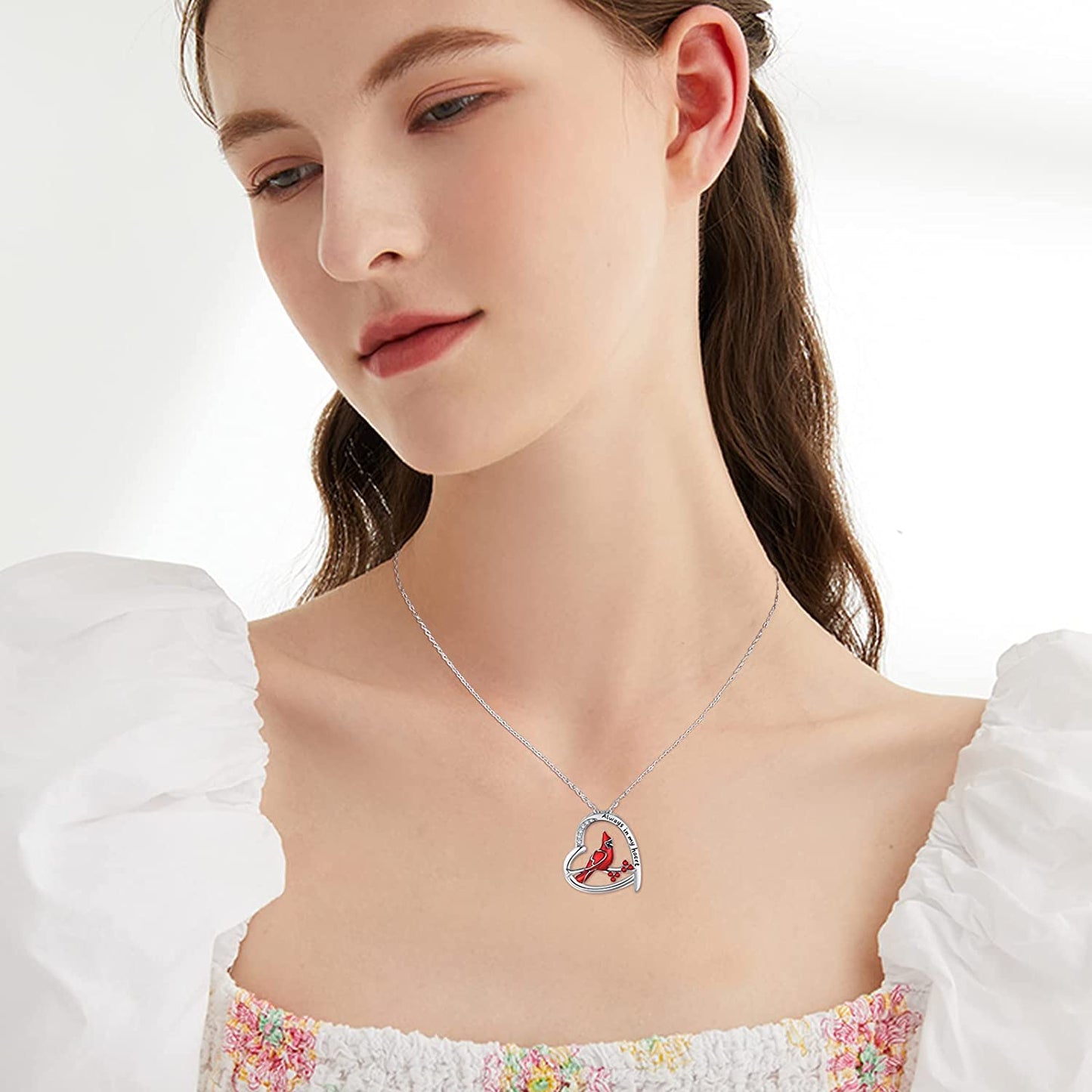 Cardinal Gifts 925 Sterling Silver Heart Cardinal Red Bird Necklace Memorial Gift Cardinal Jewelry for Women Girl