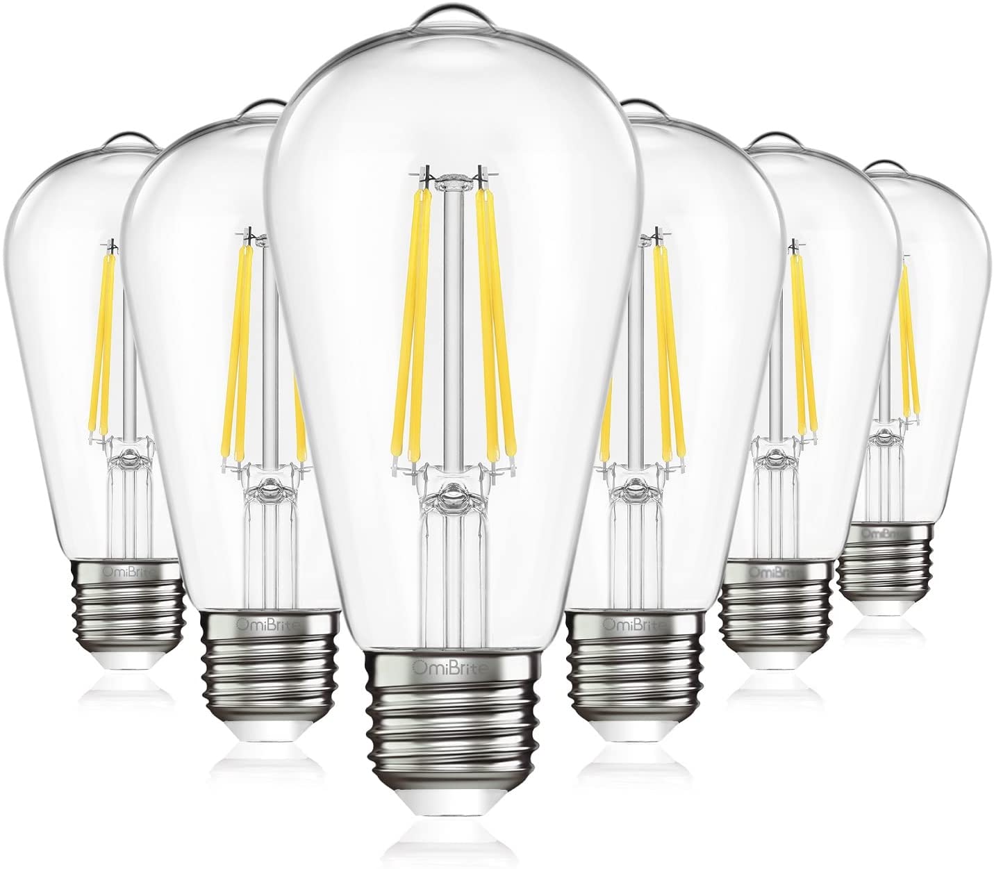 OmiBrite Edison Led Light Bulbs, Vintage Bright Light Bulbs 60 Watt Equivalent, Non-dimmable Incandescent Daylight Bulbs, Bright Daylight 5000K, CRI 90 Eye Protection, E26/E27 Base, ST64 (6 Pack)