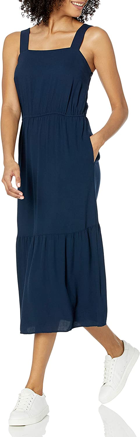 Women's Fluid Twill Tiered Midi Summer Dress
