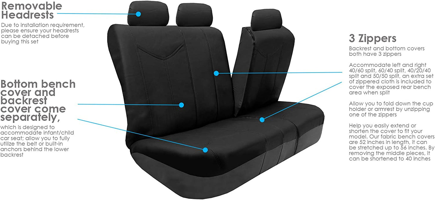 Car Seat Covers Rome PU Leather Full Set Car Seat Covers, Airbag Compatible and Split Bench w. Gift – Universal Fit for Cars Trucks & SUVs (Solid Black) PU009115