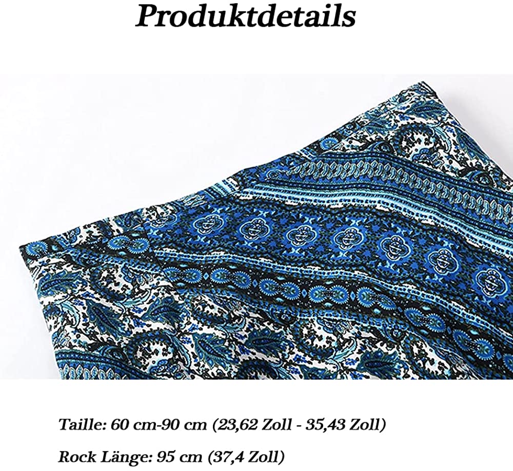 ForeMode Women Boho Print High Waist Side Wrap Bohemian Asymmetric Hem Maxi Long Skirt One Size