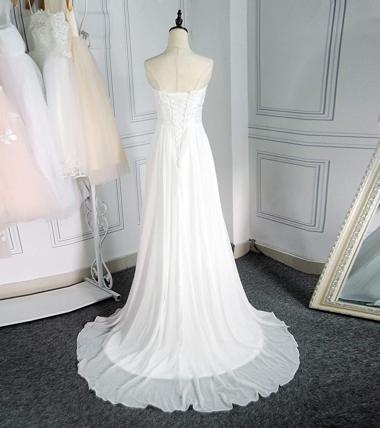 Beach Wedding Dress Plus Size for Woman Long Wedding Dresses Lace Chiffion for Bride Pearls Bride Gowns