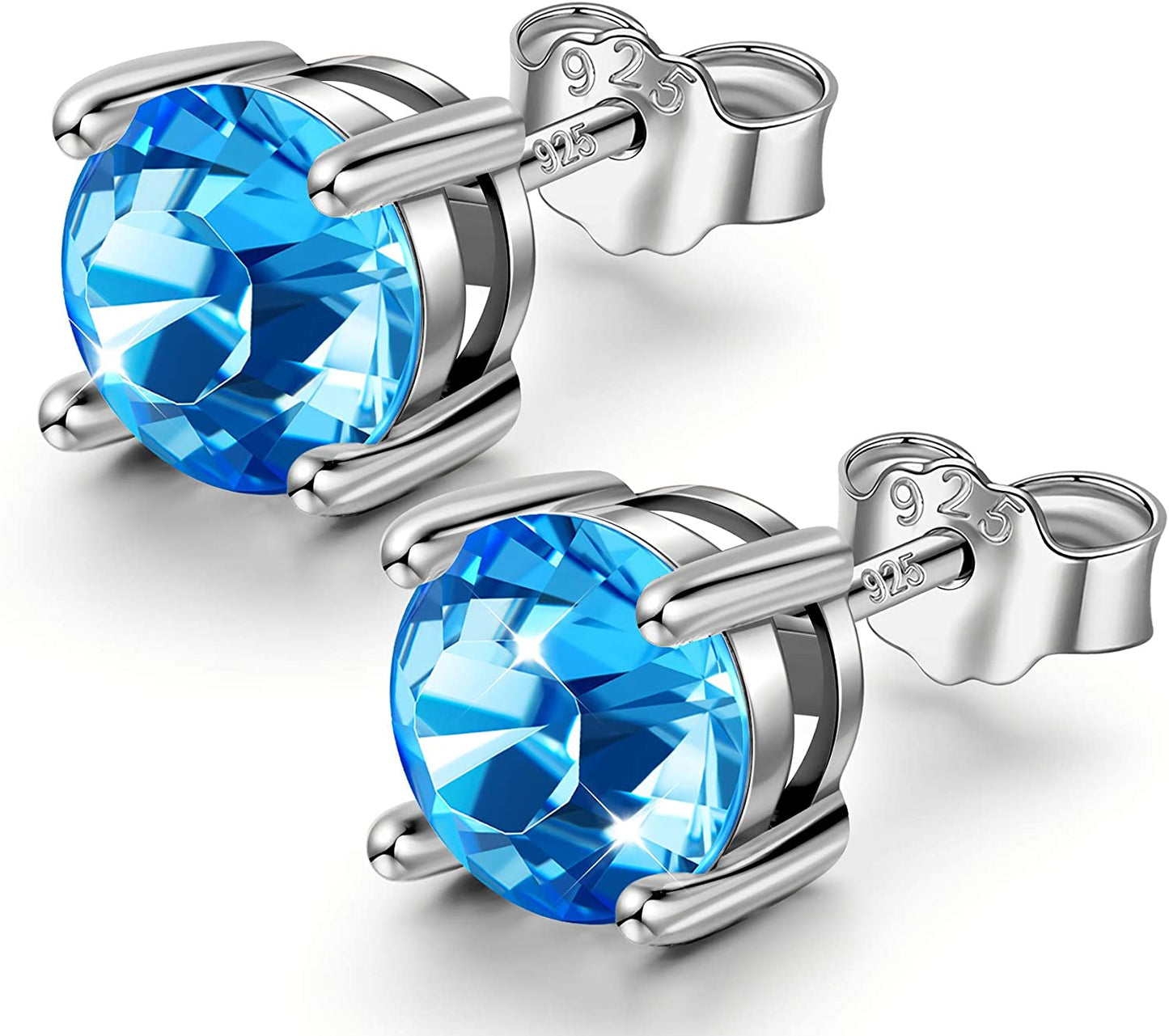 Sellot Earrings for Women King Crown 925 Sterling Silver Stud Earrings Bezel-Setting with Round Cut Crystals Jewelry for Women Girls Lady with Gift Box, 6mm/7mm/8mm