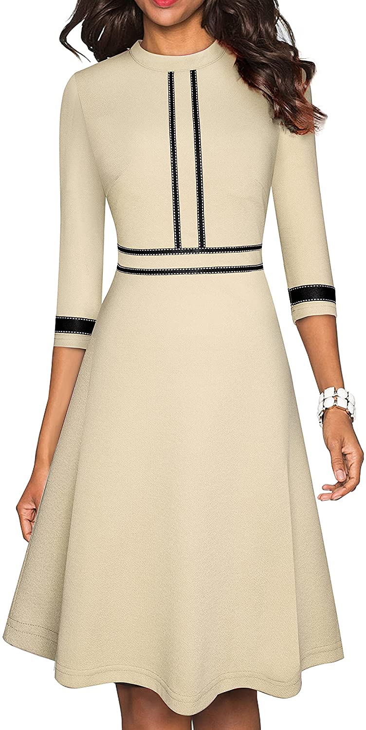 Women's Chic Crew Neck 3/4 Sleeve Party Homecoming Aline Dress A135