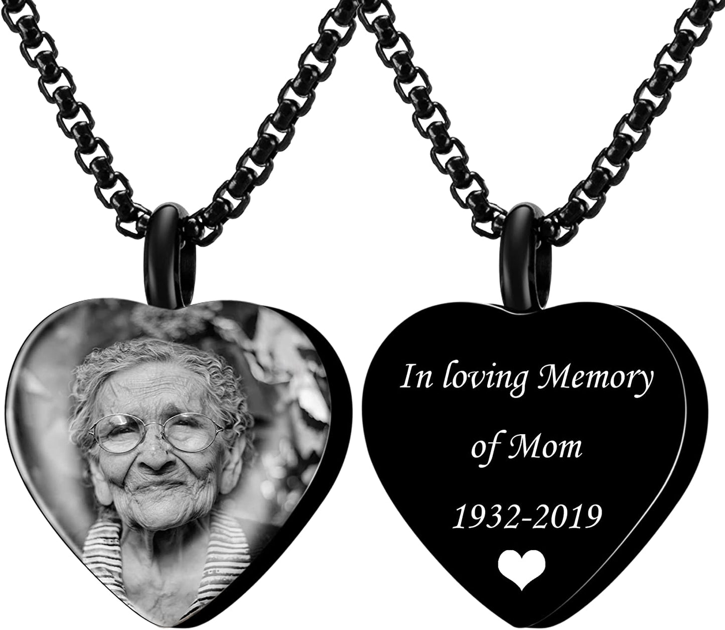 Personalized Custom Engraving Photo & Text Cremation Jewelry Urn Necklace for Ashes Keepsake Memorial Pendant