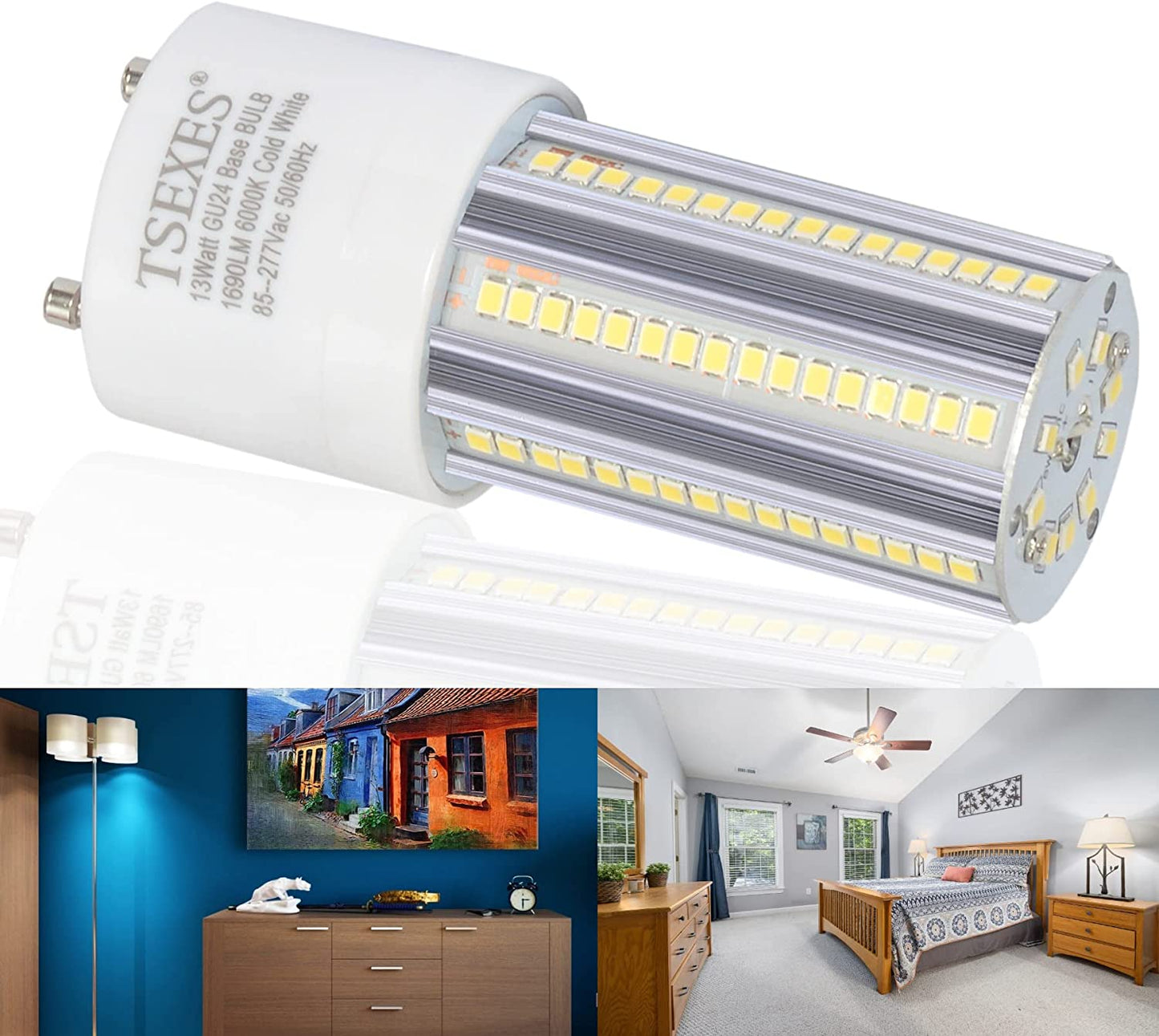 Upgrade Gu24 Light Bulb 13W,6000K Cold White, Replacement 23W 2 Prong T2 Spiral CFL Bulb/Compact Fluorescent,Pack of 2