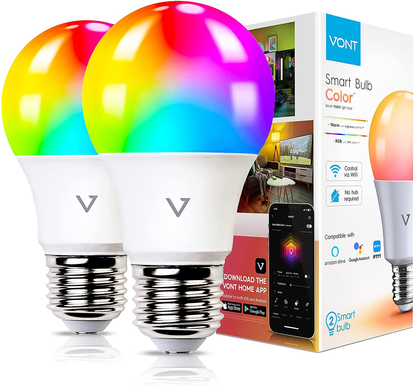 Smart Light Bulbs [4 Pack], WiFi & Bluetooth 5.0, Compatible w/ Alexa & Google w/o Hub, Dimmable, Music Sync, Schedules, Color Changing Light Bulb, RGBW Smart Bulb Lights, LED Bulb, A19/E26, 9W, 810LM
