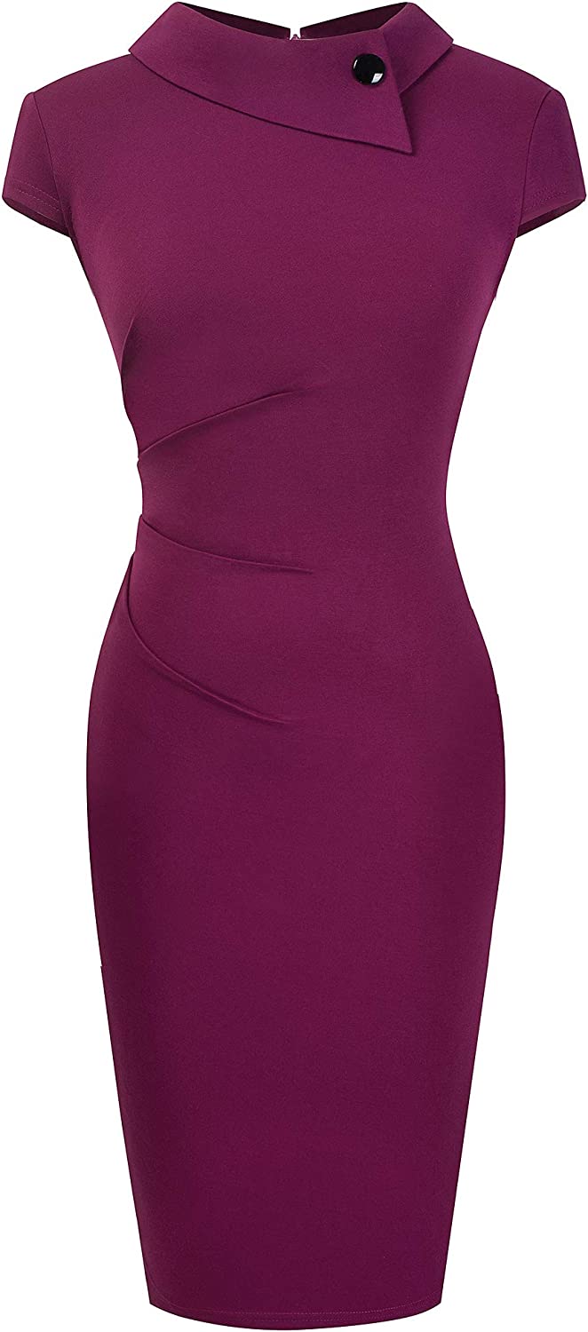 Women's Retro Pleated Bodycon Work Office Pencil Dresses B574