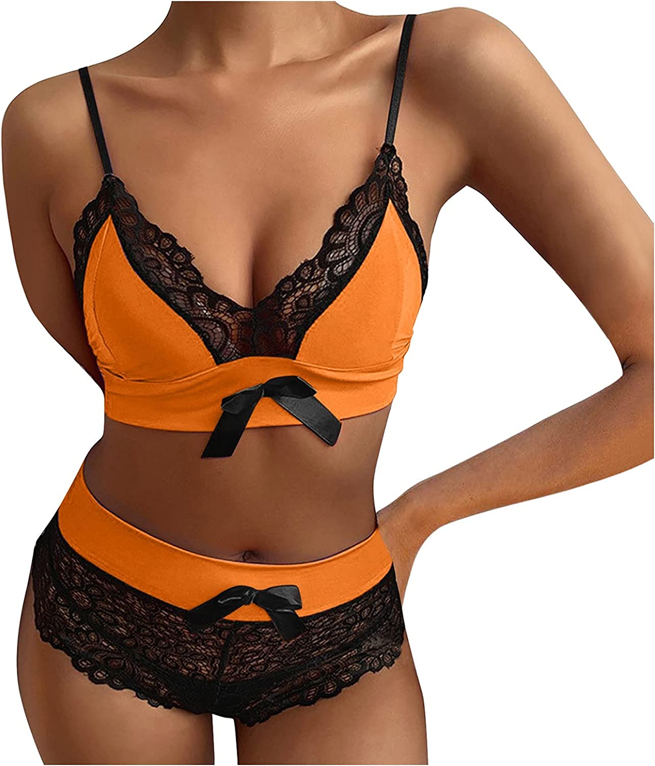 Womens Underwear Sexy Lace Suspenders Bow Bra Shorts Underpants Lingerie Pajamas Set