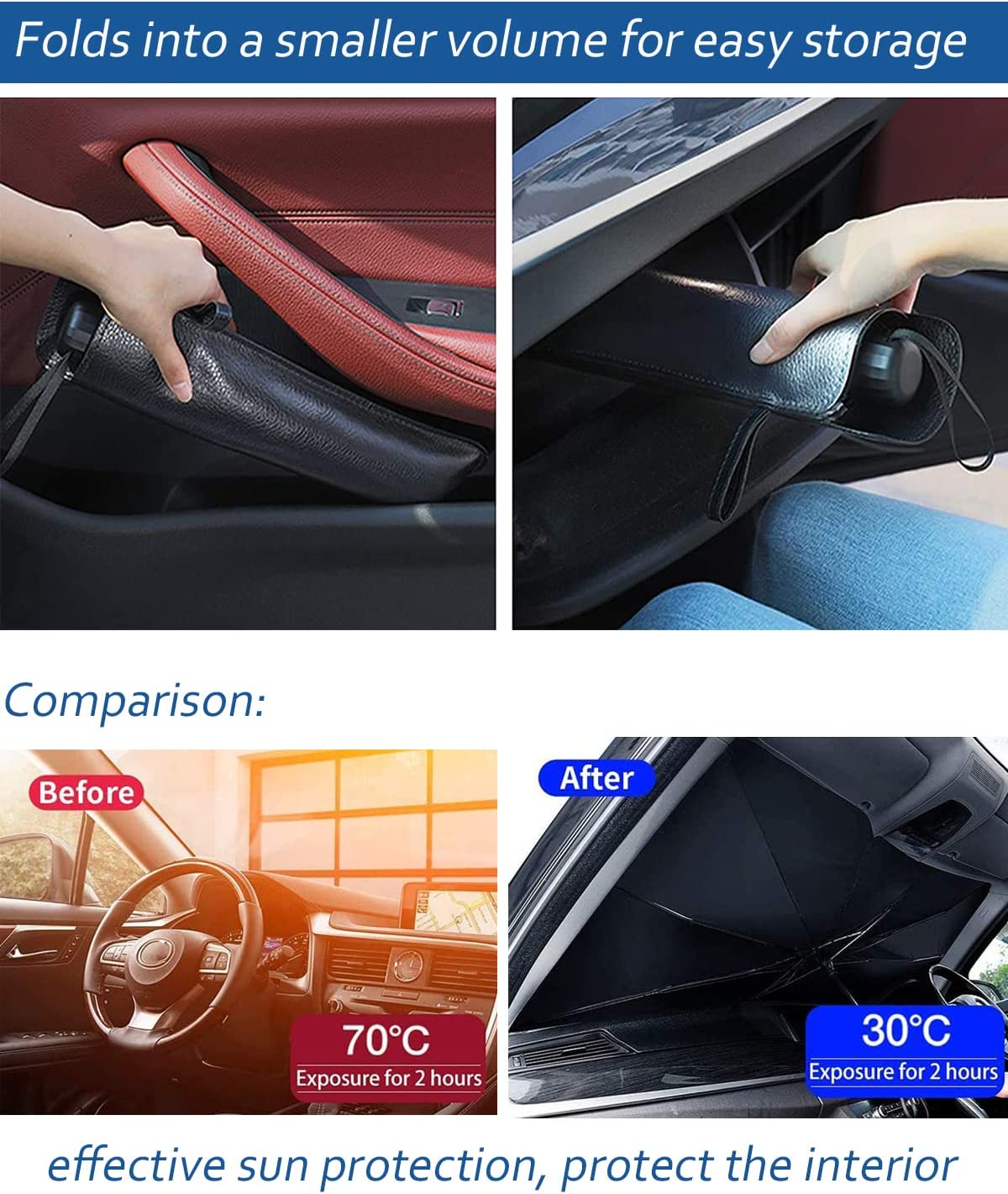 Car Windshield Sun Shade Umbrella with Storage Pouch, Car Sunshade UV Protection & Heat Insulation for Car Front Window Heat Keep Vehicle Cool Sun Foldable Car Umbrella Sunshade for Most Vehicles