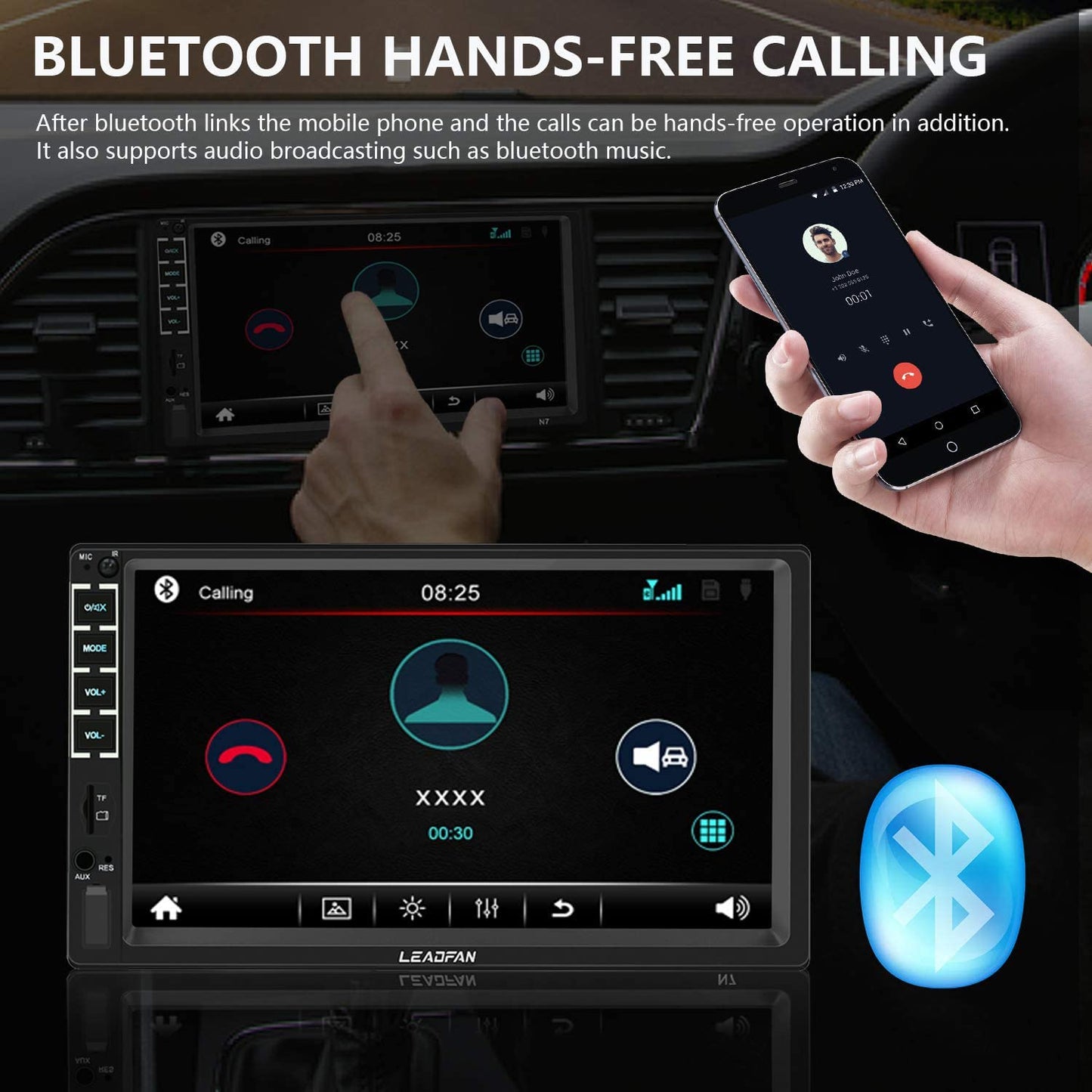 7" Car Stereo Double Din Touch Screen Car Radio Audio Receiver FM Radio Bluetooth Video Remote Control MP5/4/3 Player Android iPhone Mirror Link USB/SD/AUX Hands Free Calling with Camera