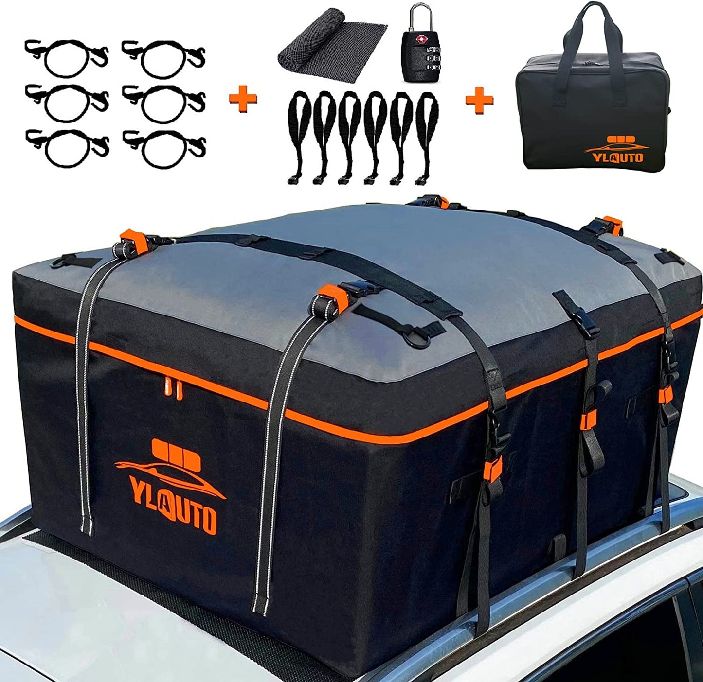 15 Expands to 20 Cubic Feet Aerodynamic Design Rooftop Cargo Bag,100% Waterproof Roof Luggage Bag, Rooftop Cargo Carrier with Anti-Slip Mat,Rooftop Car Bag Fits All Vehicle with/Without Rack
