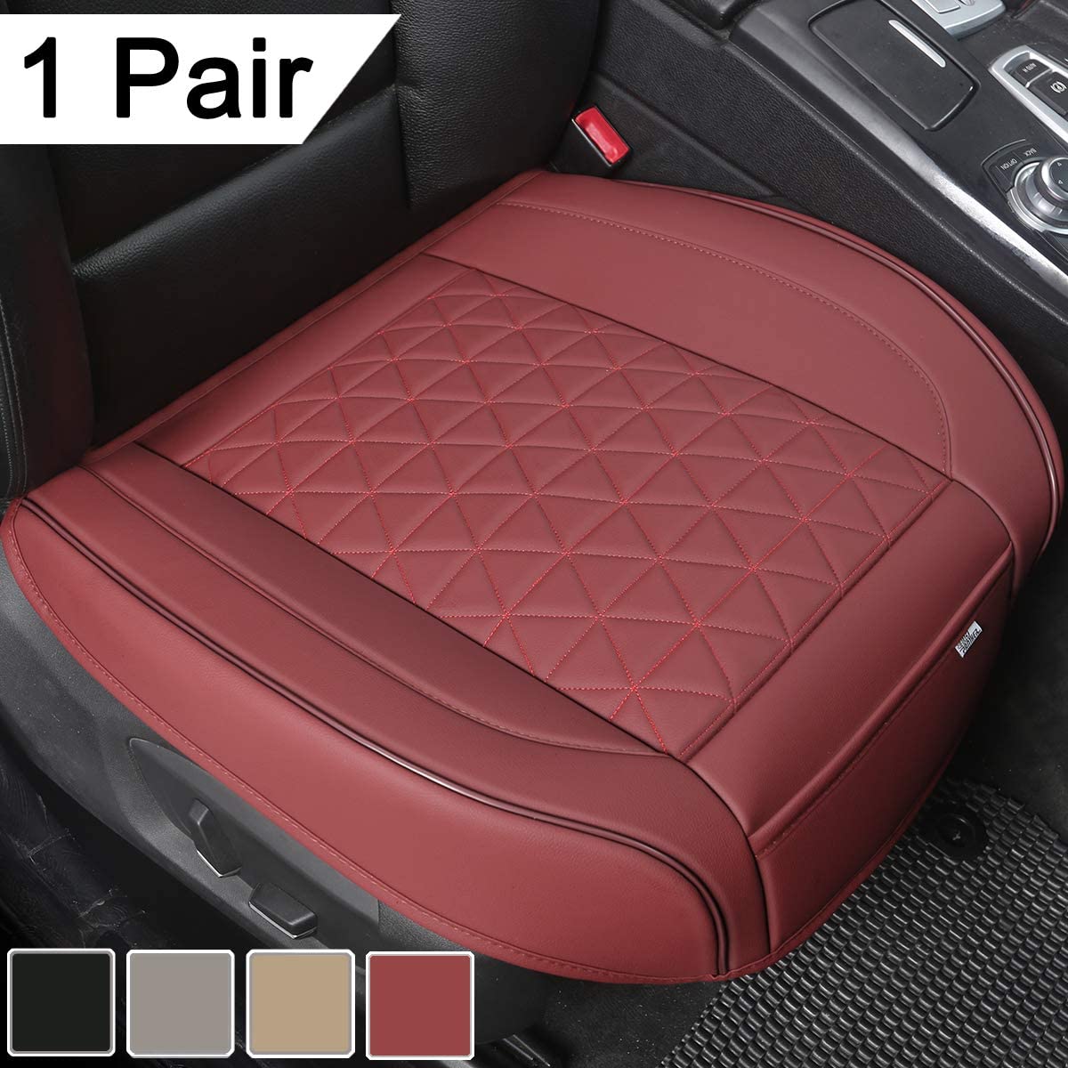 1 Pair Luxury Faux Leather Car Seat Covers Front Bottom Seat Cushions Covers, Anti-Slip and Wrap Around The Bottom, Fit 95% of Vehicles - Black