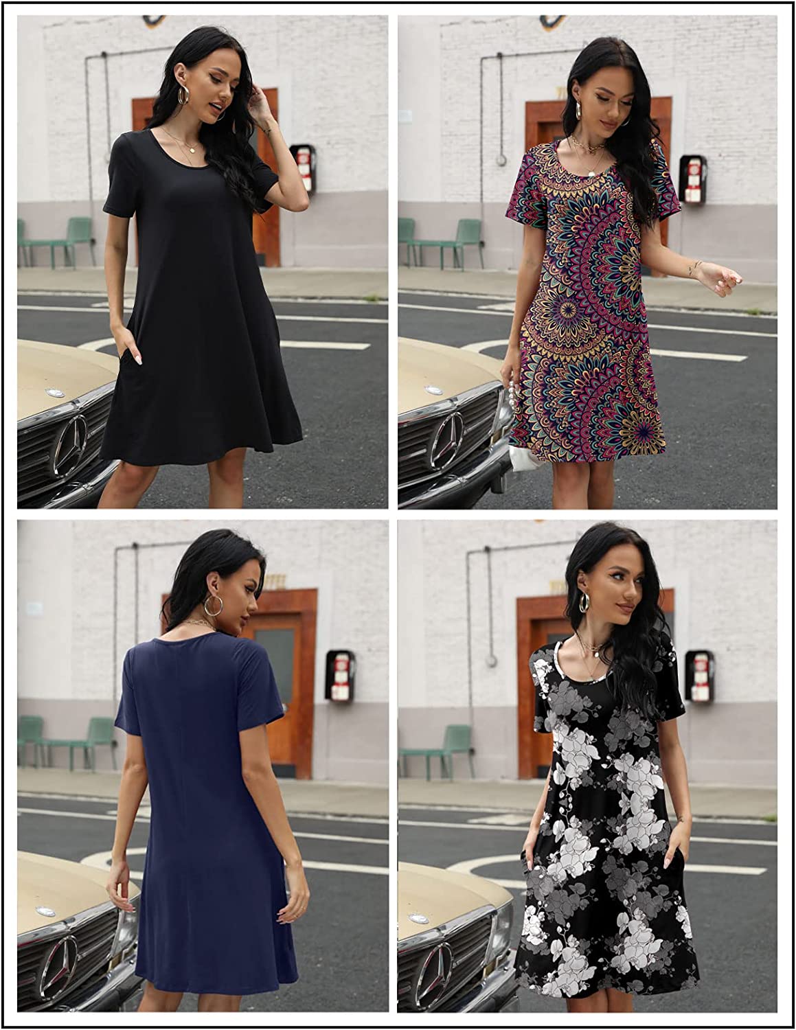 Women's Summer T Shirt Dresses Casual Beach Short Sleeve Swing Pockets Dresses