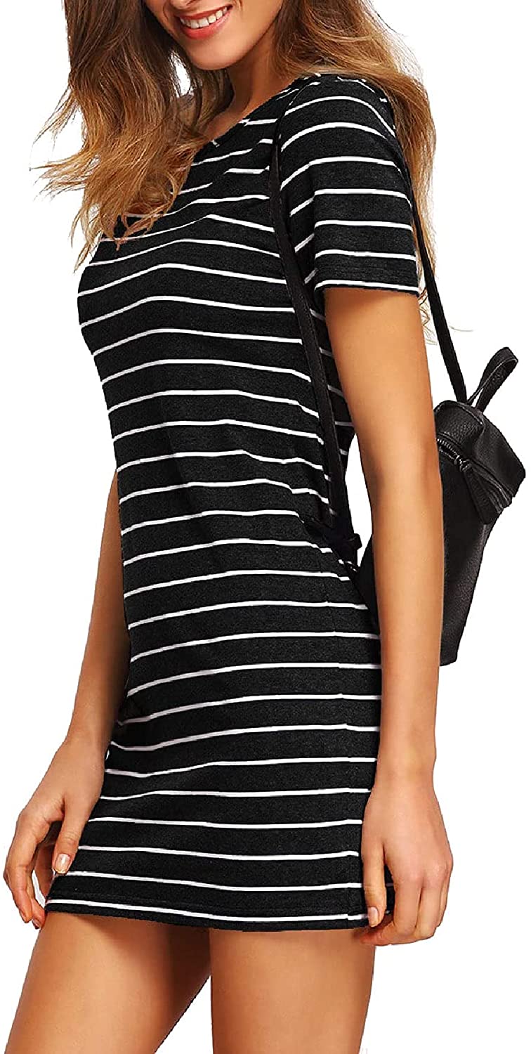 Women's Casual Short Sleeve Striped Bodycon T Shirt Short Mini Dress
