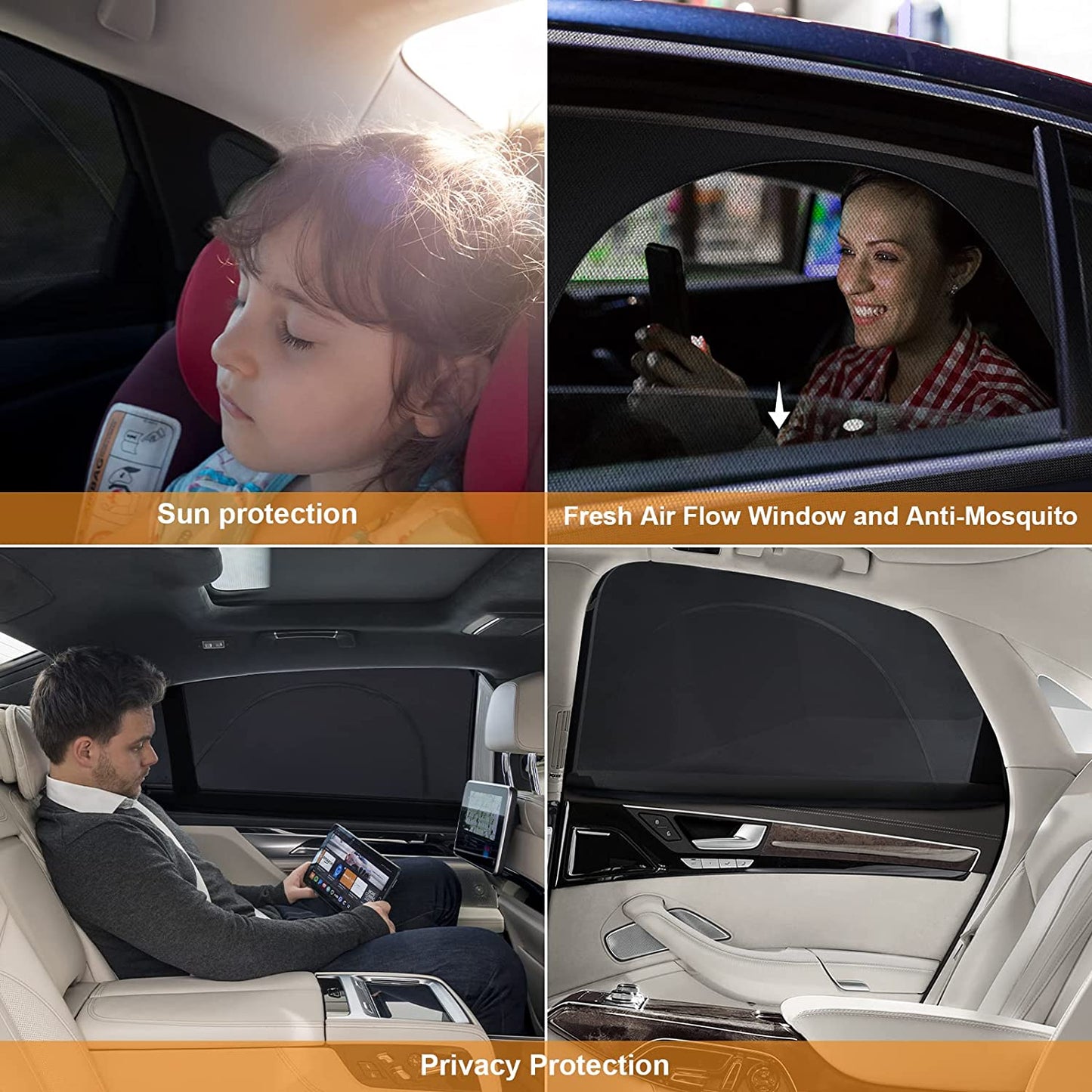 Car Window Shades,2 Pack Breathable Mesh Side Window Sunshades Cover for Baby,Side Window Screen for Privacy,Sun Glare Protection for Family Pets,Car Camping Trip Interior Accessories
