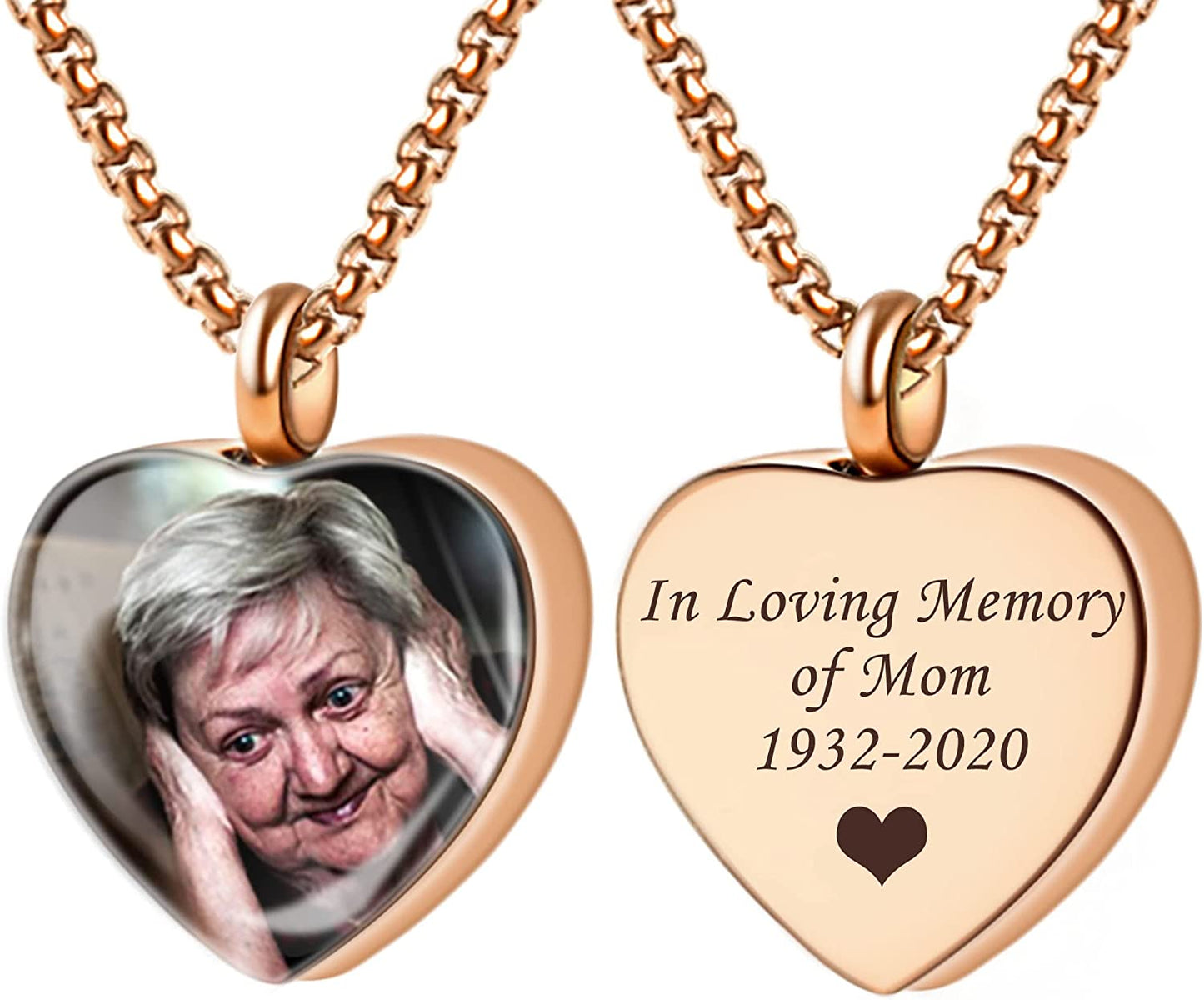 Personalized Custom Engraving Photo & Text Cremation Jewelry Urn Necklace for Ashes Keepsake Memorial Pendant