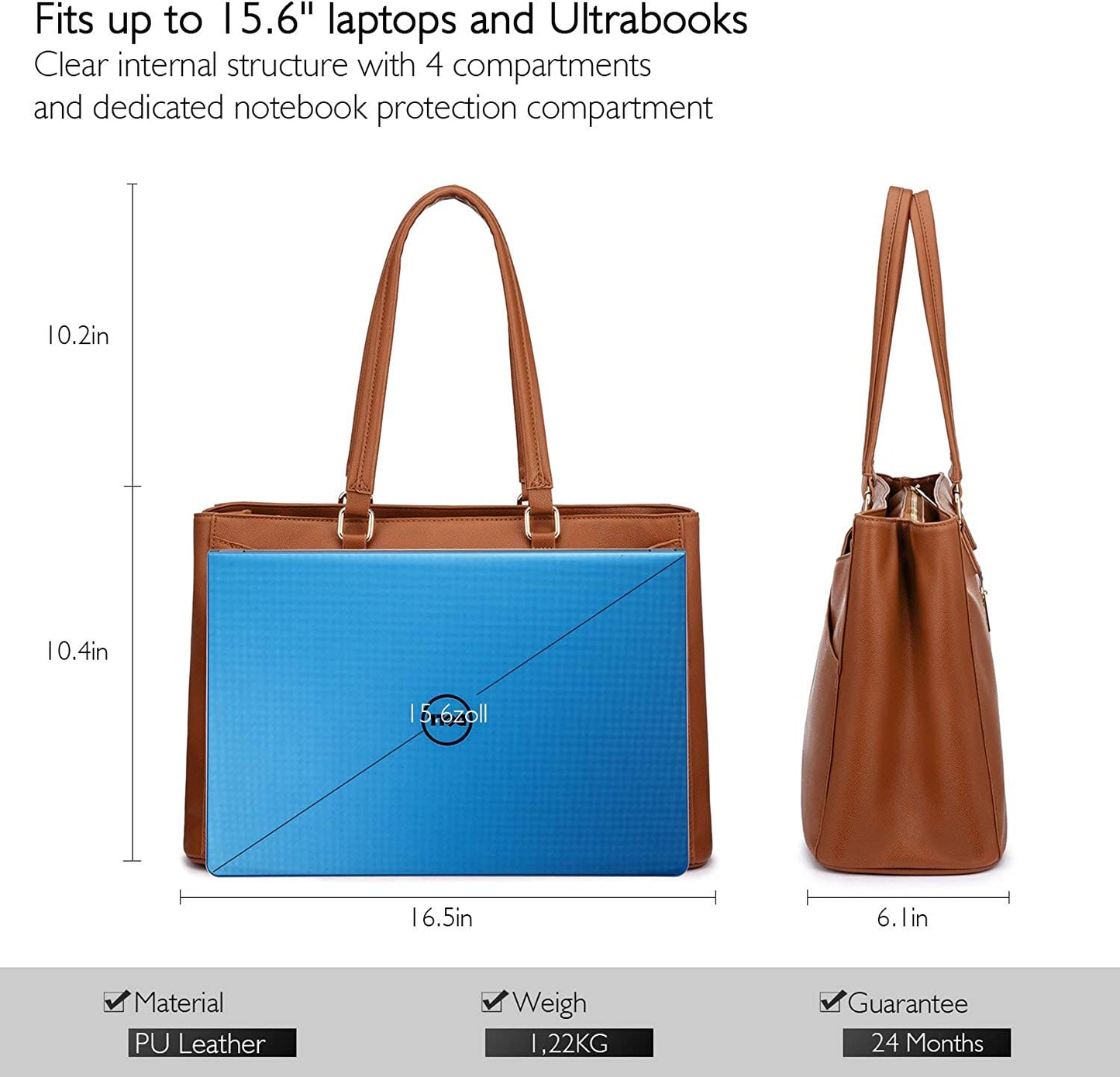Laptop Tote Bag for Women 15.6 Inch Waterproof Leather Computer Bags Women Business Office Work Bag Briefcase