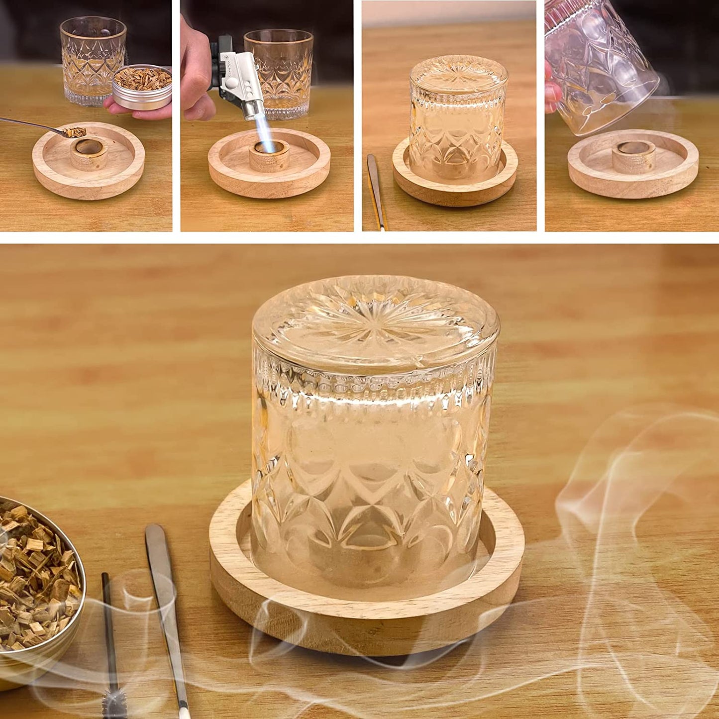 2-Pack Cocktail Smoker Kit with 4 Flavors Natural Wood Chips, Old-Fashioned Smoking Chimney Infuser for Whiskey, Wine, Steak, Cheese - Drinkware & Bar Tools as Gift for Bourbon Lover, Dad, Husband