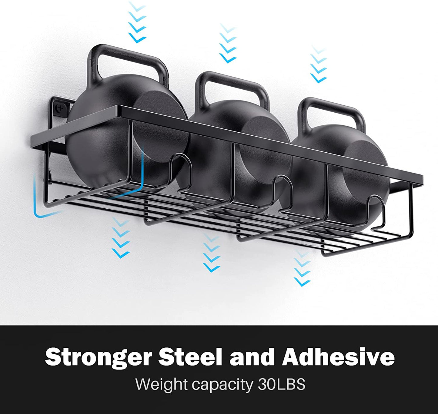Shower Caddy Shelf with Hooks Storage Rack Organizer ,Can be wall-mounted without holes for Bathroom, Washroom, Restroom, Shower, Toilet, Kitchen - 4-Pack(Matte Black)