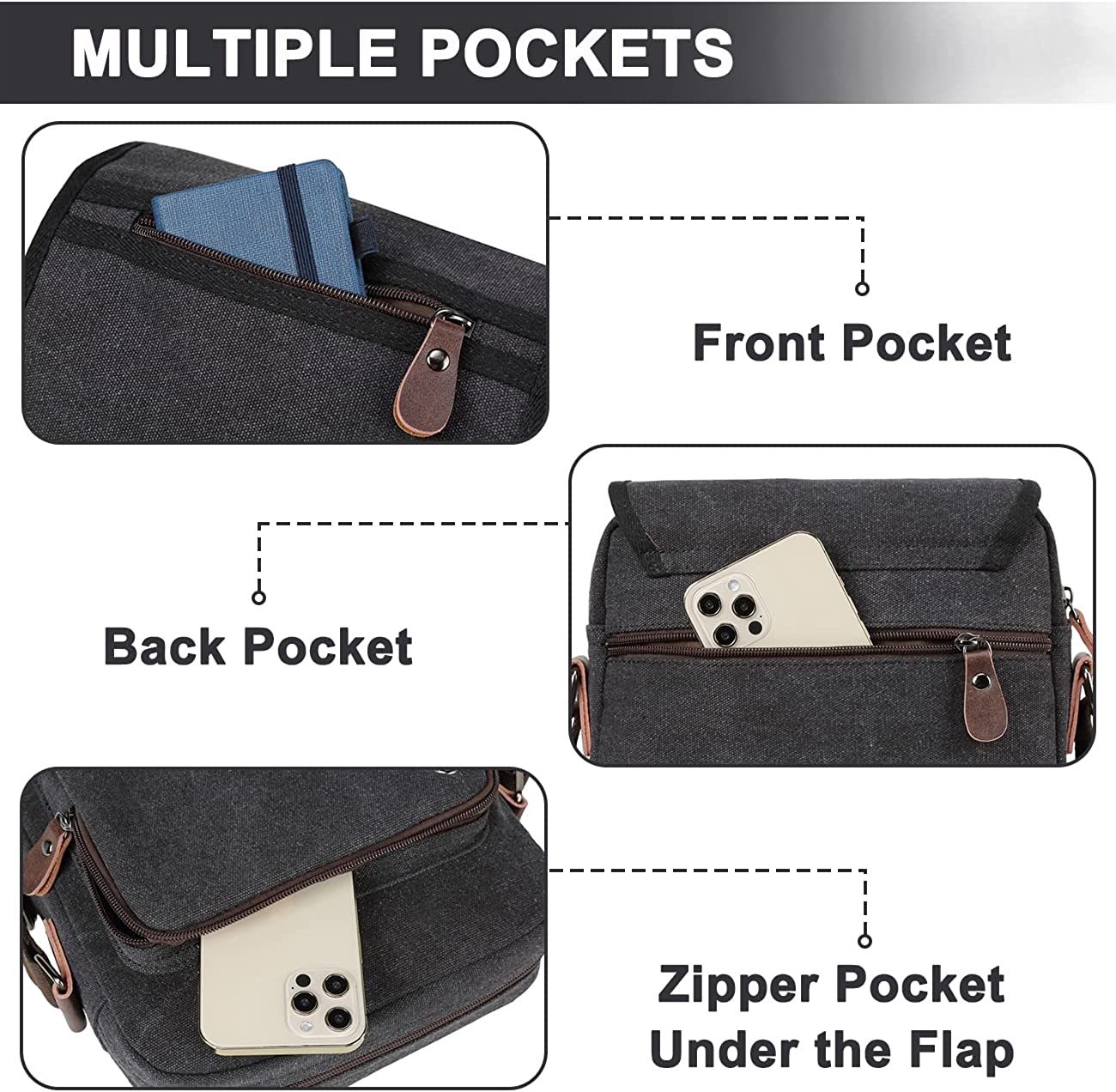 Small Messenger Bag,RAVUO Water Resistant Mens Canvas Shoulder Satchel Women Crossbody Bag for Travel Work