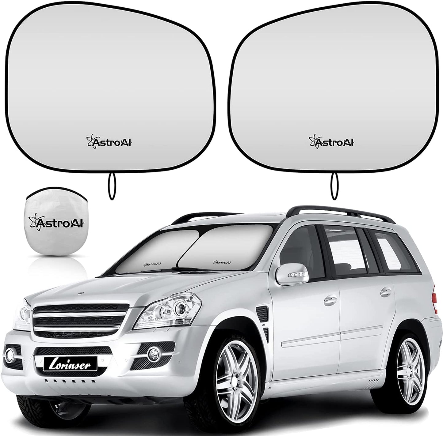 Car Sun Shade for Windshield -2 Piece Foldable Car Front Sunshield Blocks Max UV Rays, Titanium Silver Fabric Material, for Most Sedans SUV Truck(Medium Size 28 x 30.7 inches)