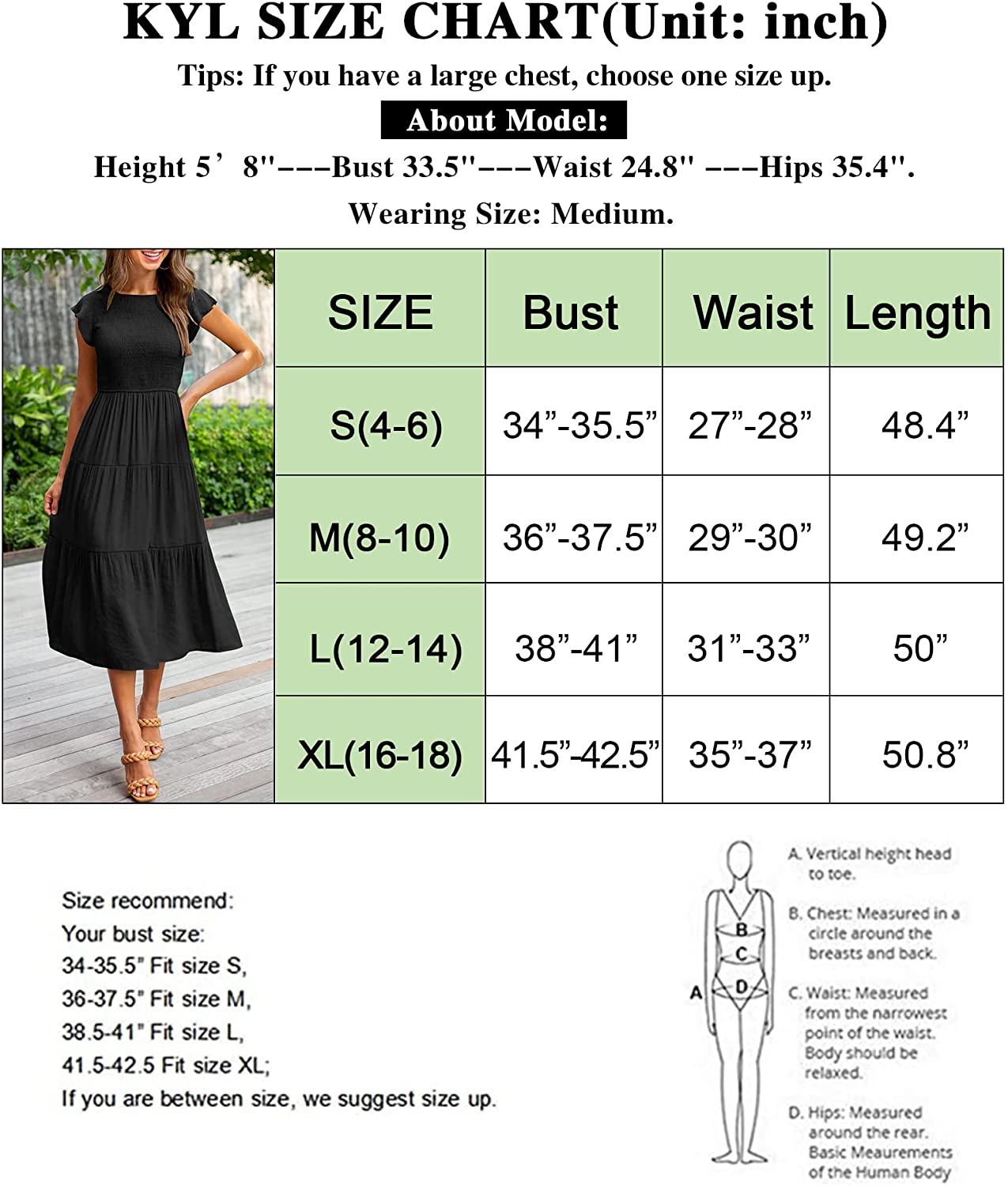 Women's Summer Casual Midi Maxi Dress Boho Flutter Sleeve Smocked A-Line Long Dress