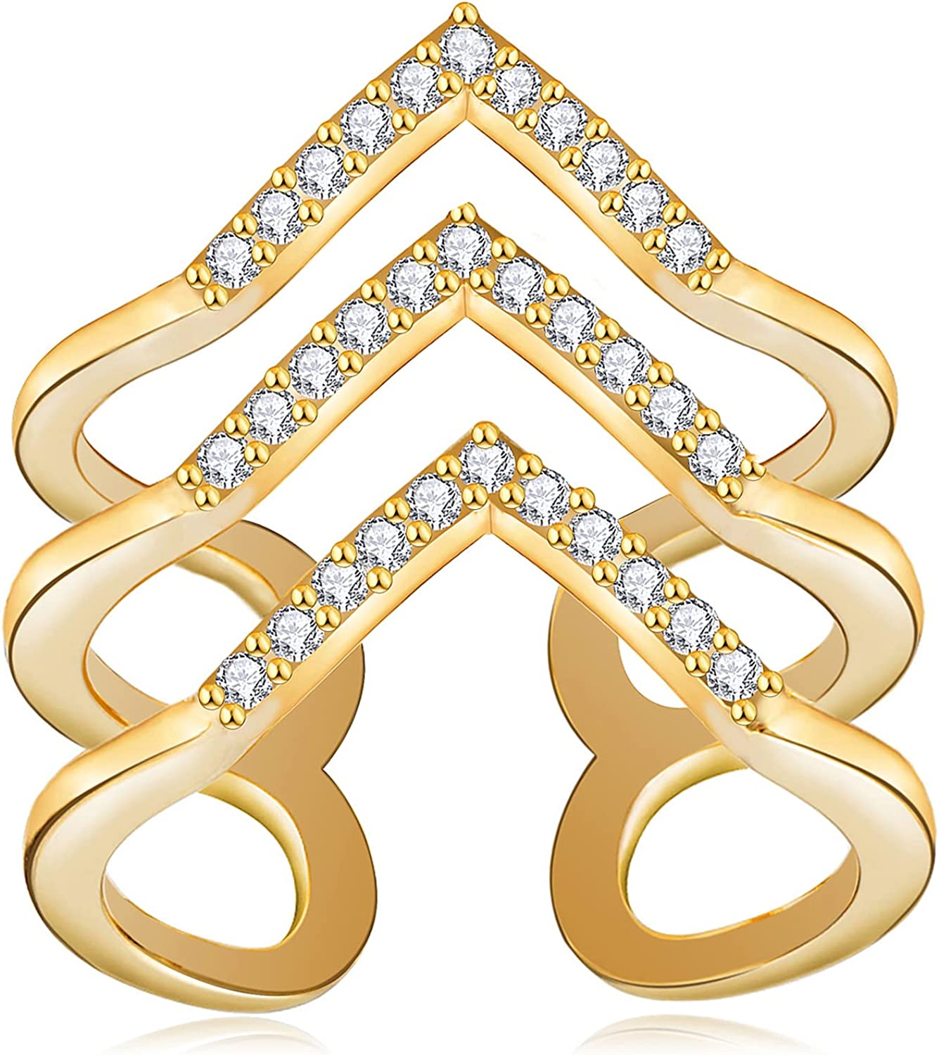 Gold Statement Rings for Women 14k Gold Plated Silver Rose Gold Evil Eye Chevron Pointed V Shaped Open Ring Marquise Cubic Zirconia Adjustable Rings for Teen Girls