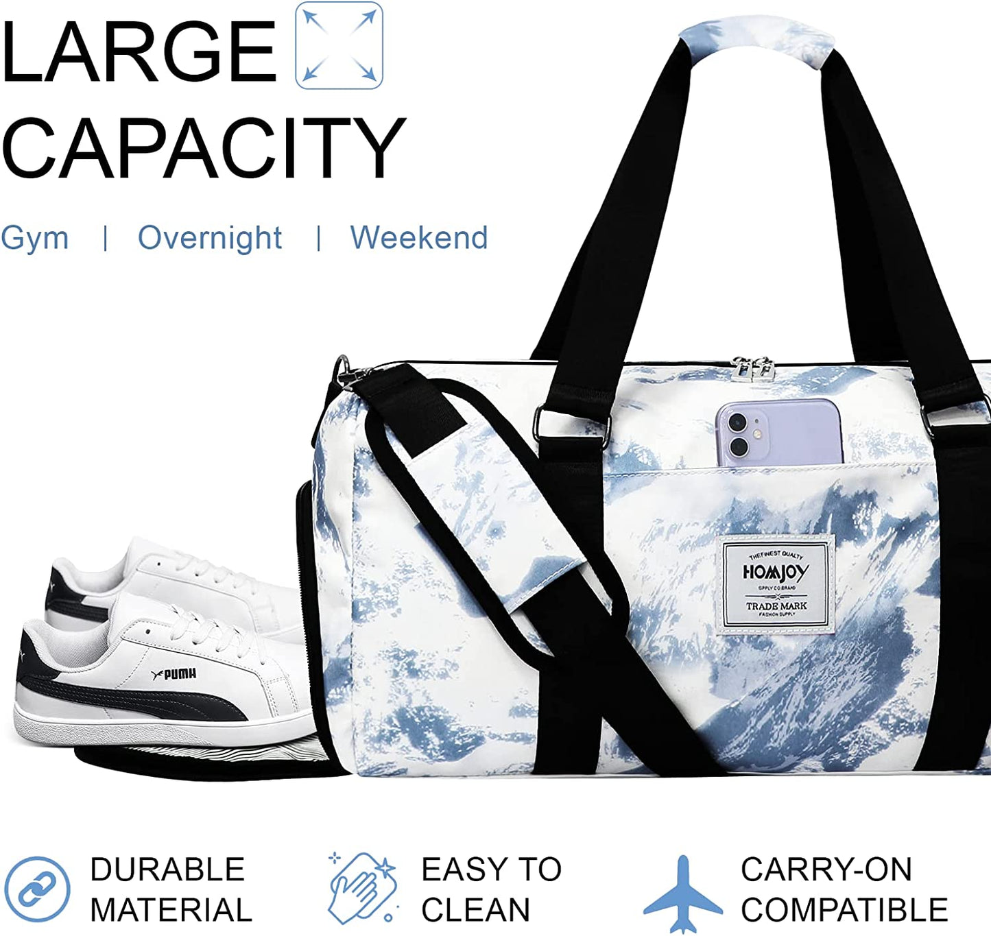 Large Duffel/Shoulder with Shoe Pocket Weekender Bag,Travel Duffel Bag,Sports Tote Gym Bag