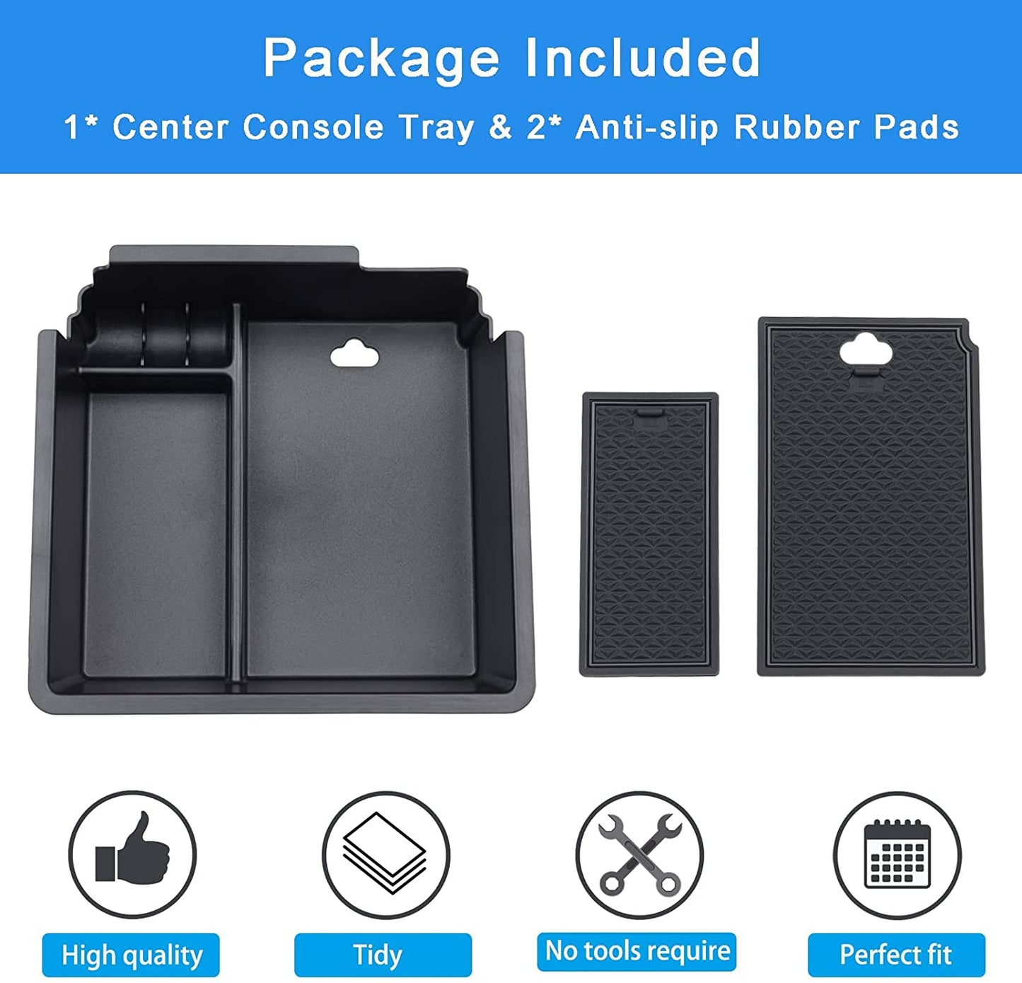 Compatible with 2019 2020 2021 2022 Ford Ranger Center Console Organizer ABS Plastic Material Armrest Box Insert Tray Accessories-Black