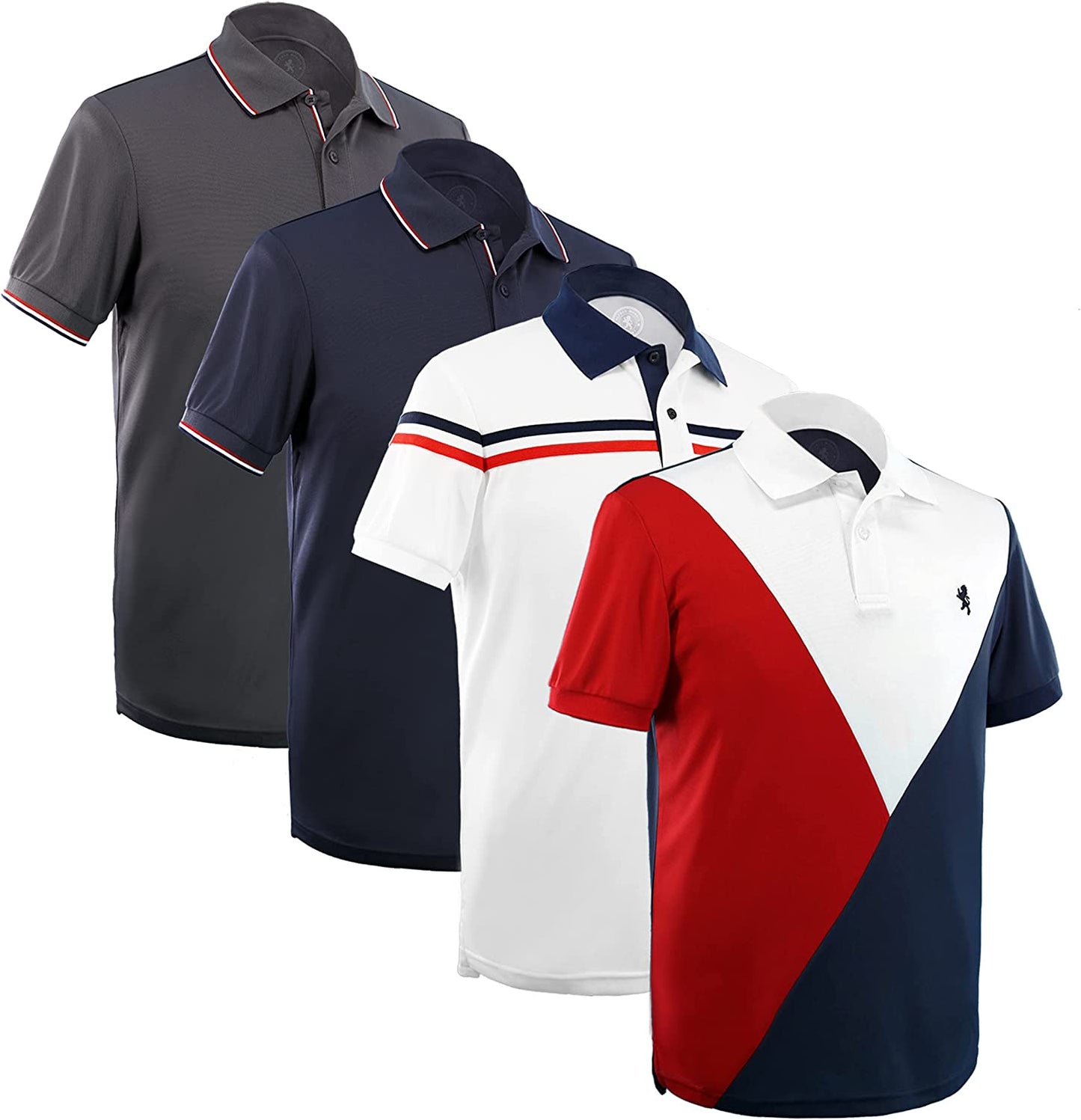 Mens Striped Short Sleeve Polo Shirts 4 Pack