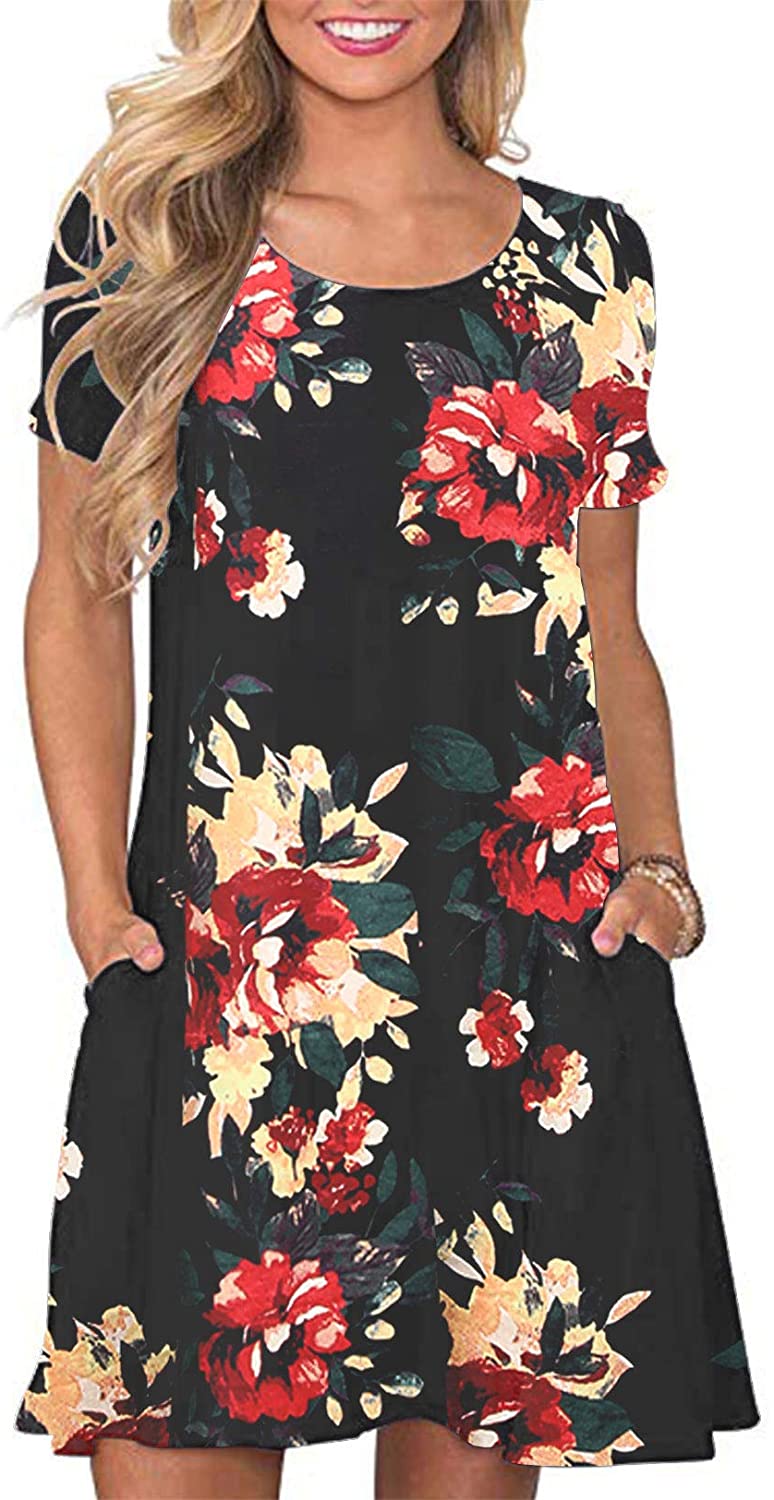 Women's Summer T Shirt Dresses Casual Beach Short Sleeve Swing Pockets Dresses