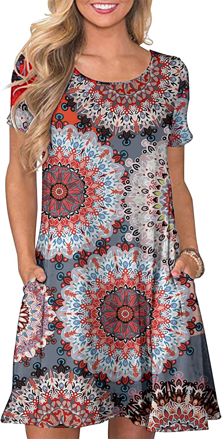 Women's Summer T Shirt Dresses Casual Beach Short Sleeve Swing Pockets Dresses
