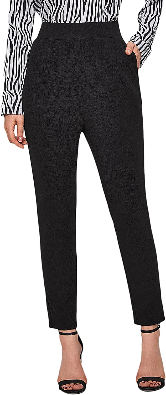 Women's Solid High Waist Tapered Ankle Stretch Work Pants