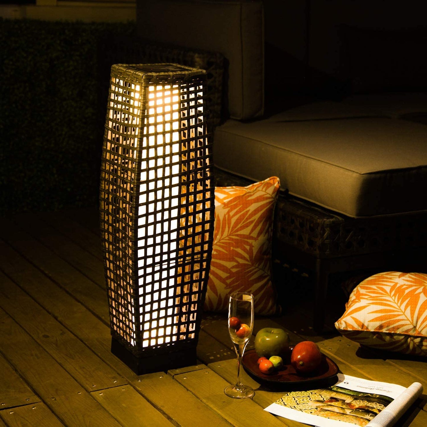 Grand patio Outdoor Solar-Powered Woven Resin Wicker Floor Lamp for Deck, Garden, Lawn, Driveway, Pool, Porch