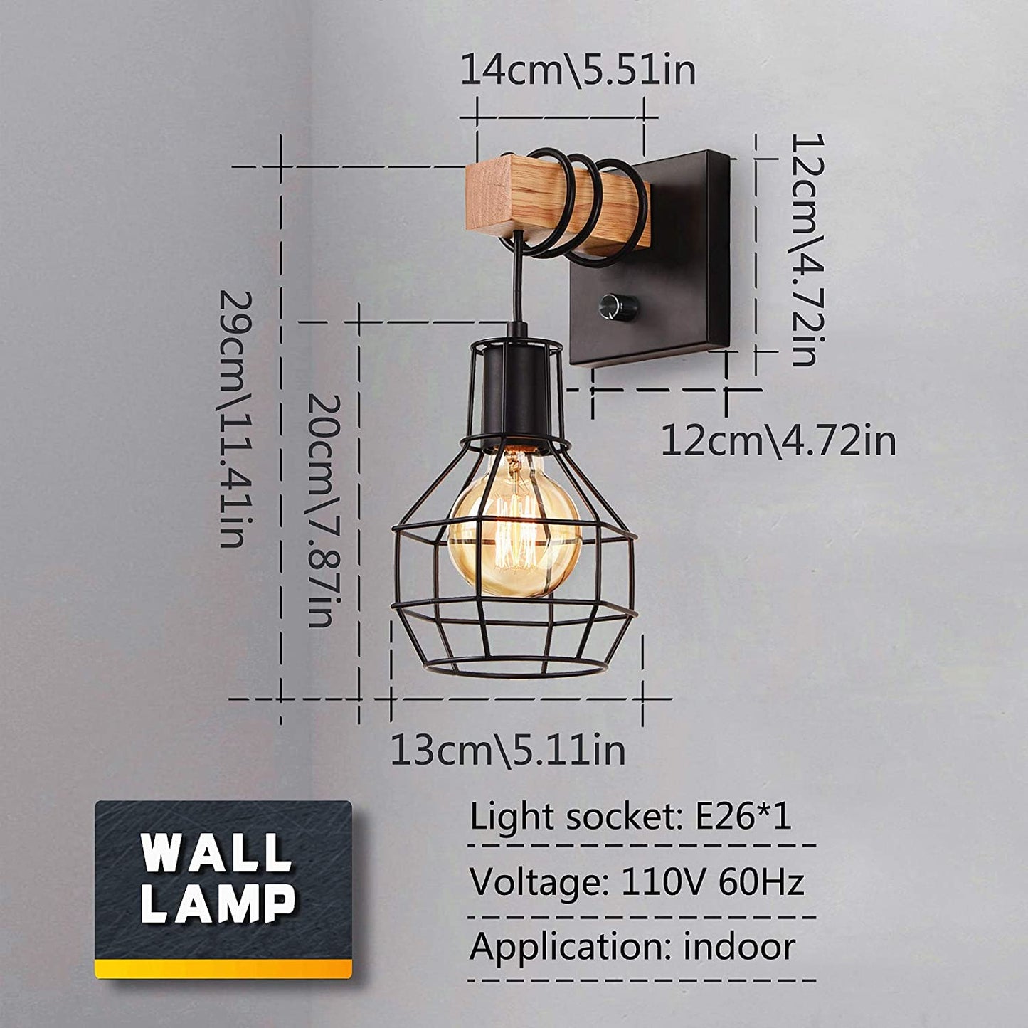 Lightess Black Wall Sconces with Dimmer ON/Off Switch, Vintage Cage Wall Mount Light Fixture Industrial Farmhouse Lighting for Living Room Kitchen, C71Y215