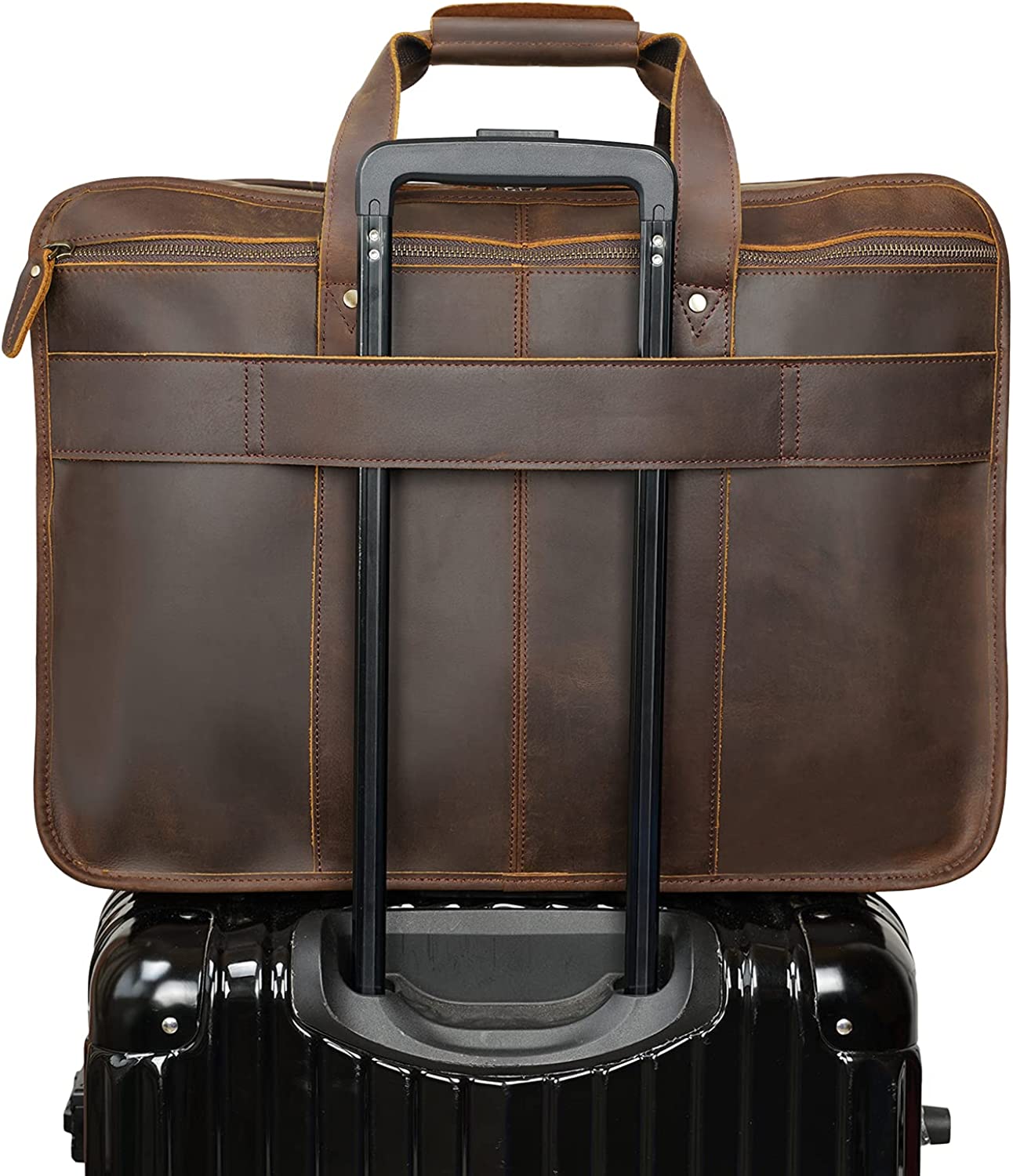 Polare 18.5” Full Grain Leather Laptop Briefcase Messenger Bag Tote For Men Large Fits 17.3” Laptop