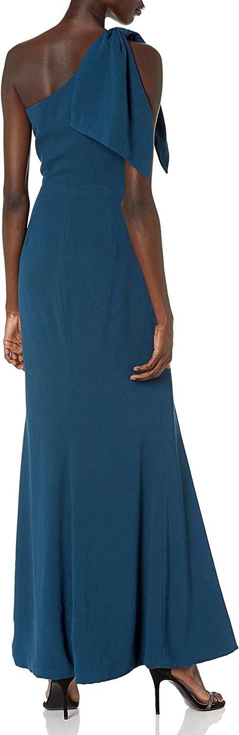 Dress the Population Women's Georgina One Shoulder Bow Detail Trumpet Gown Long Dress