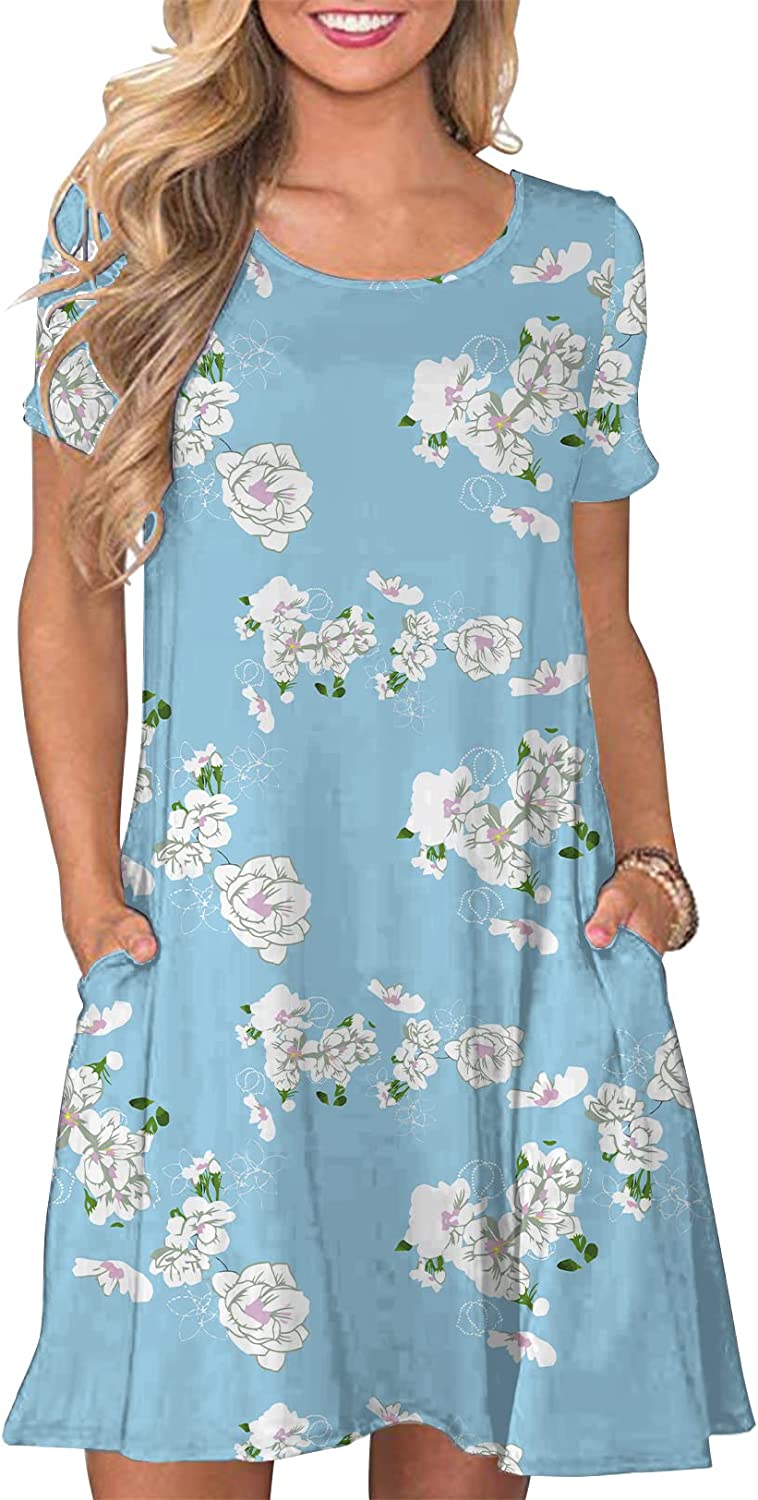 Women's Summer T Shirt Dresses Casual Beach Short Sleeve Swing Pockets Dresses
