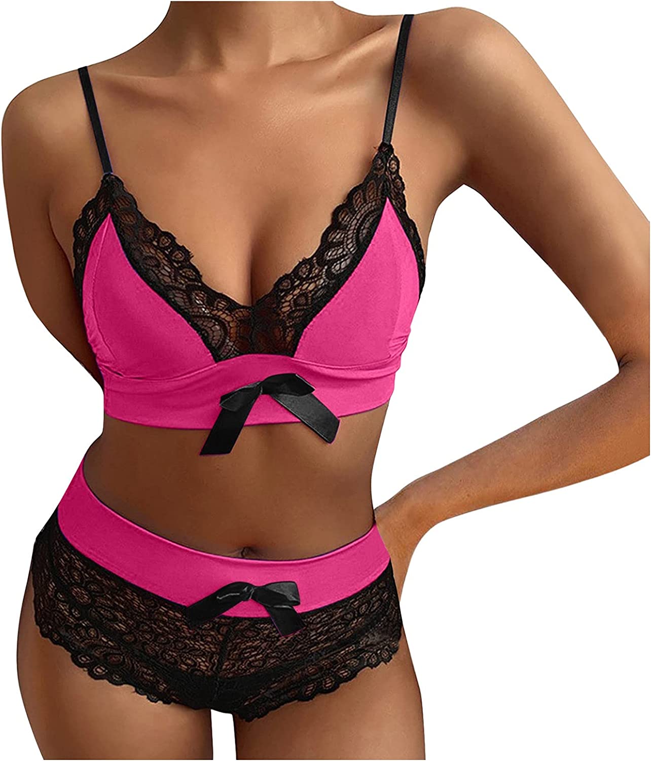 Womens Underwear Sexy Lace Suspenders Bow Bra Shorts Underpants Lingerie Pajamas Set