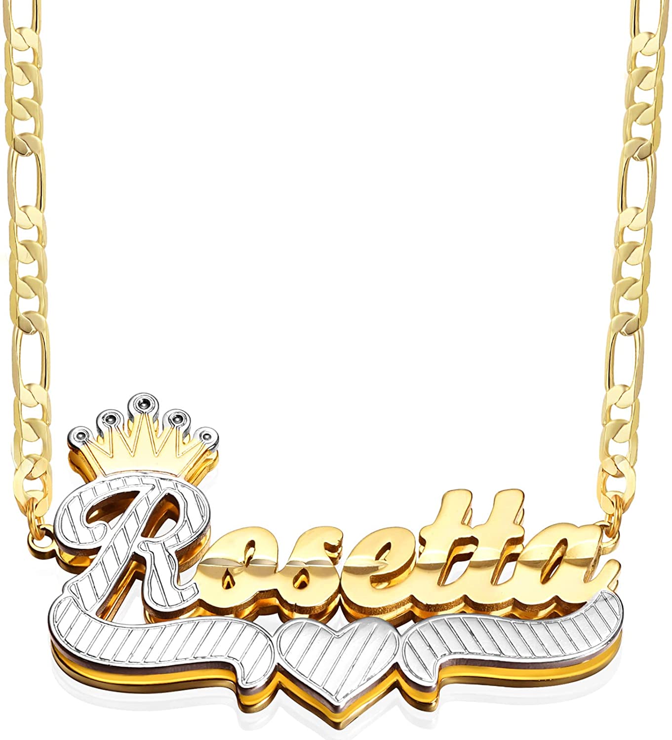Gemiac Name Necklace Personalized 18K Gold Plated Double Name Necklace Custom Nameplate Necklace Personalized Birthday Gifts for Women Men Girls