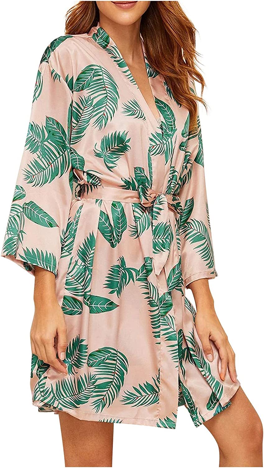 Womens Satin Kimono Robes Silk Short Bridesmaid Robe Lingerie Dressing Gown Bathrobe Nightgown Sleepwear
