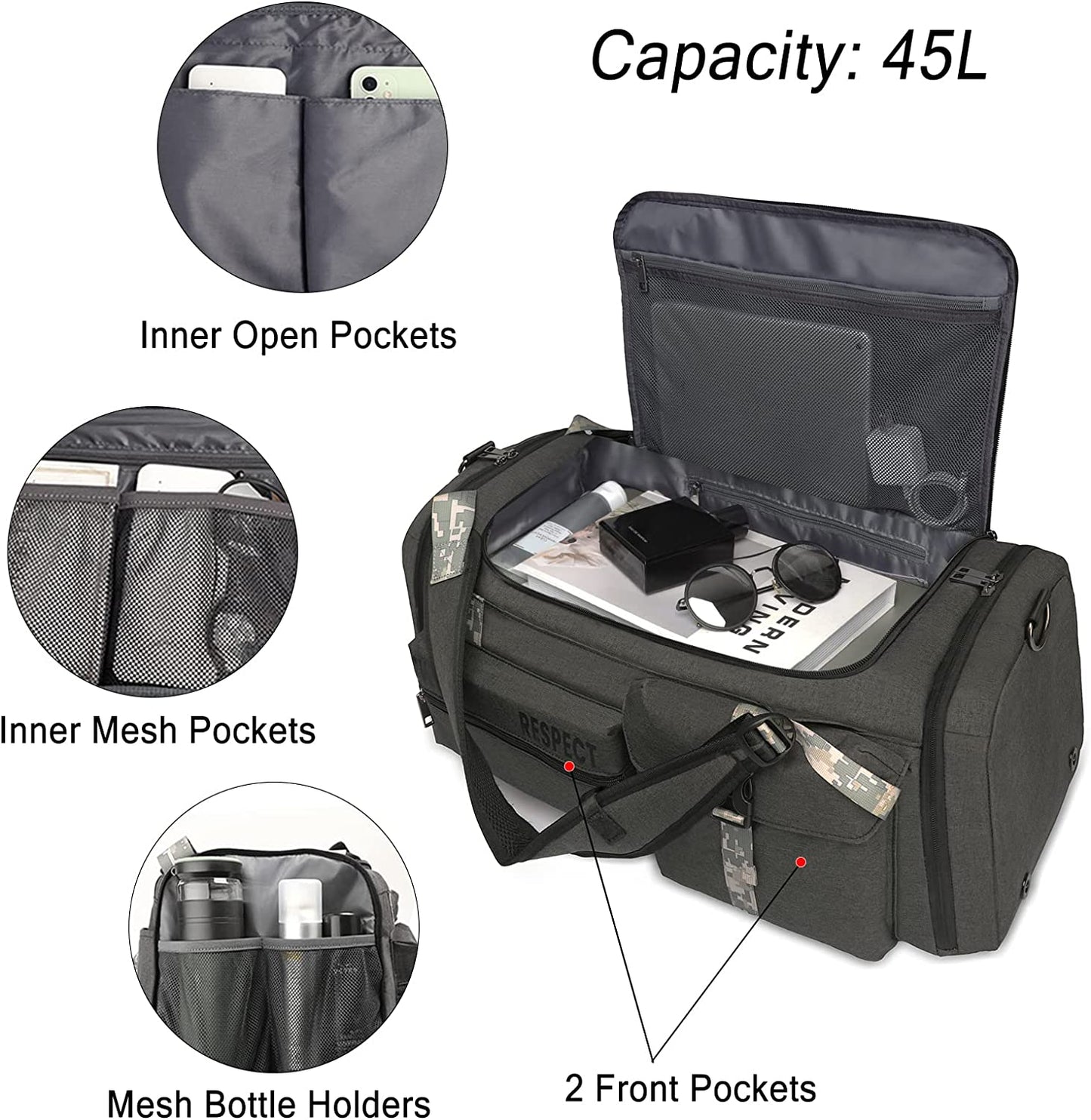 Bags for Men Gym Duffle Bag Backpack 3-Way Sports Duffel Bags for Men with Shoe Compartment & Wet Pocket