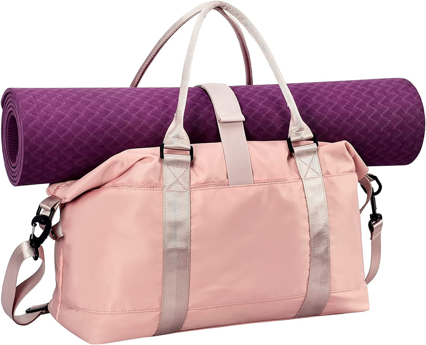 Women Travel Bags Carry On Weekender Bag,Gym Duffle Bag with Yoga Mat Buckle Black