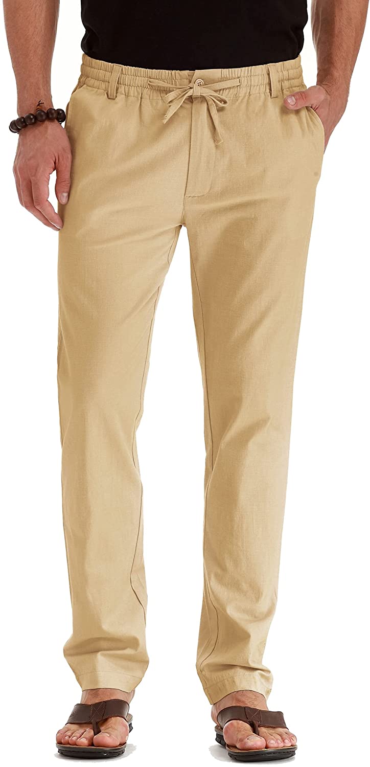 Men's Drawstring Linen Pants Casual Summer Beach Loose Trousers